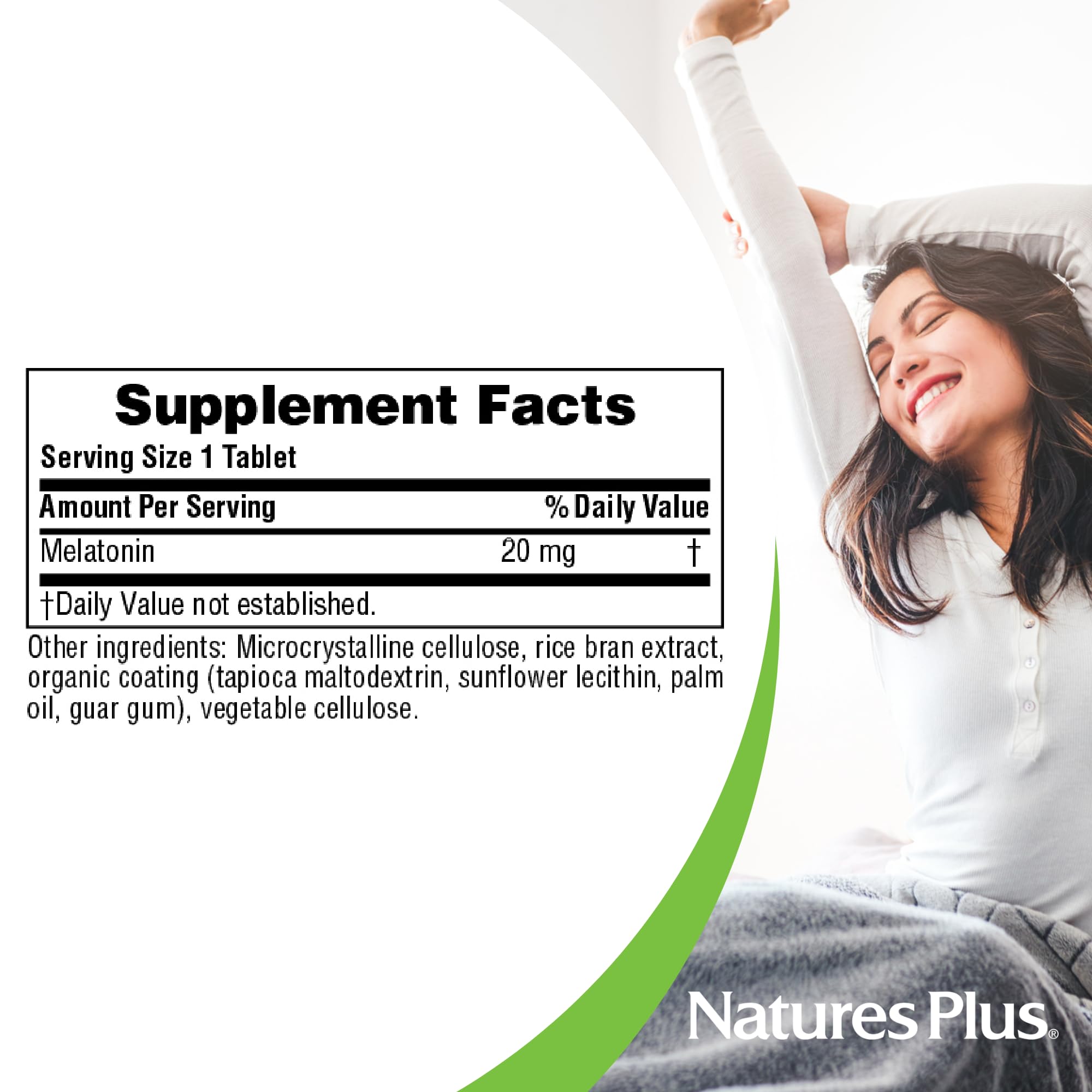 NaturesPlus Mélatonine 20 mg: comprimés faciles à avaler au quotidien.