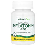NaturesPlus Mélatonine 3 mg - bouteille visible, soutient un sommeil plus reposant.