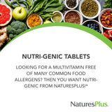 Nature's Plus Nutri-Genic: tablettes végétariennes sans allergènes, adaptées aux régimes sensibles.