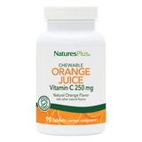 NaturesPlus Orange Juice : bouteille de comprimés masticables orange, soutien immunitaire potentiel.