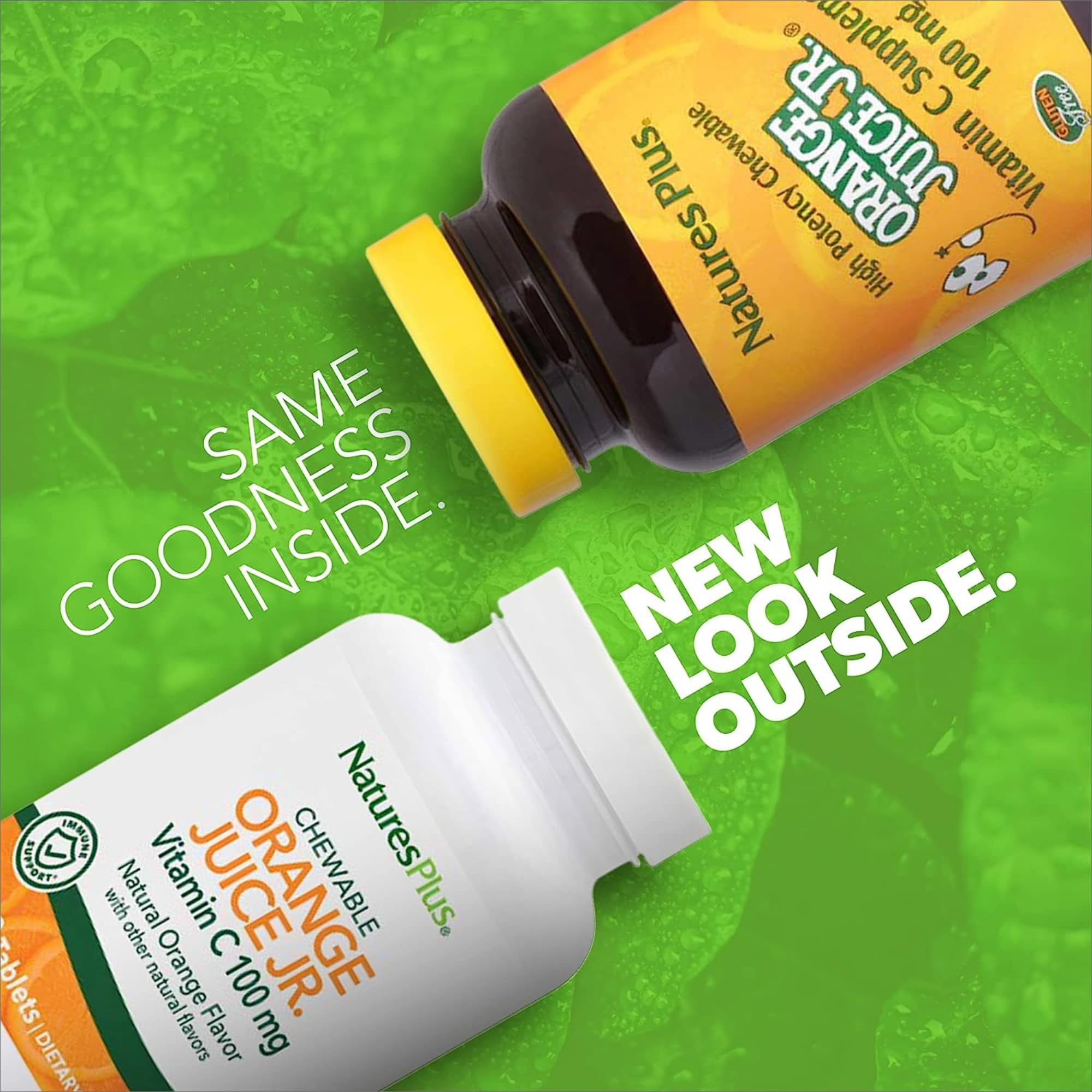 NaturesPlus Orange Juice Jr. : comprimés masticables 100 mg pour un apport quotidien facile.
