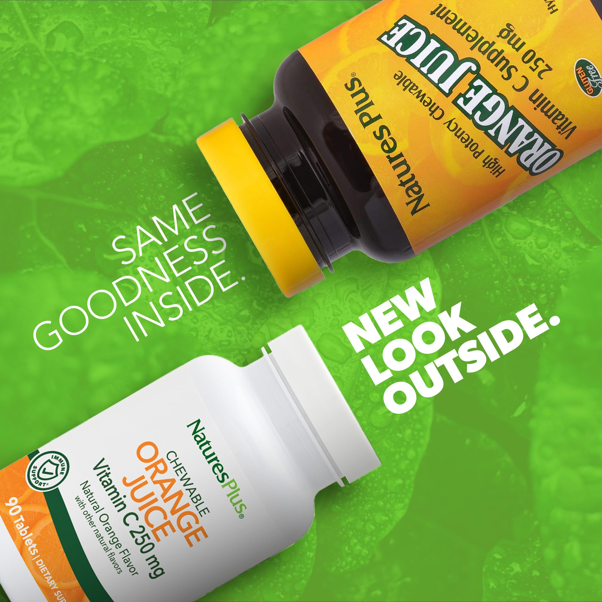 NaturesPlus Orange Juice : tablettes goût orange, pratiques à mâcher au quotidien.