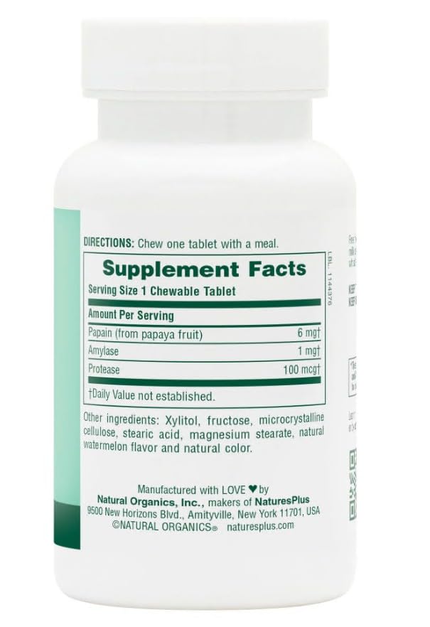 Tablettes NaturesPlus Papaya Enzyme avec papain et enzymes digestives pour faciliter la digestion.
