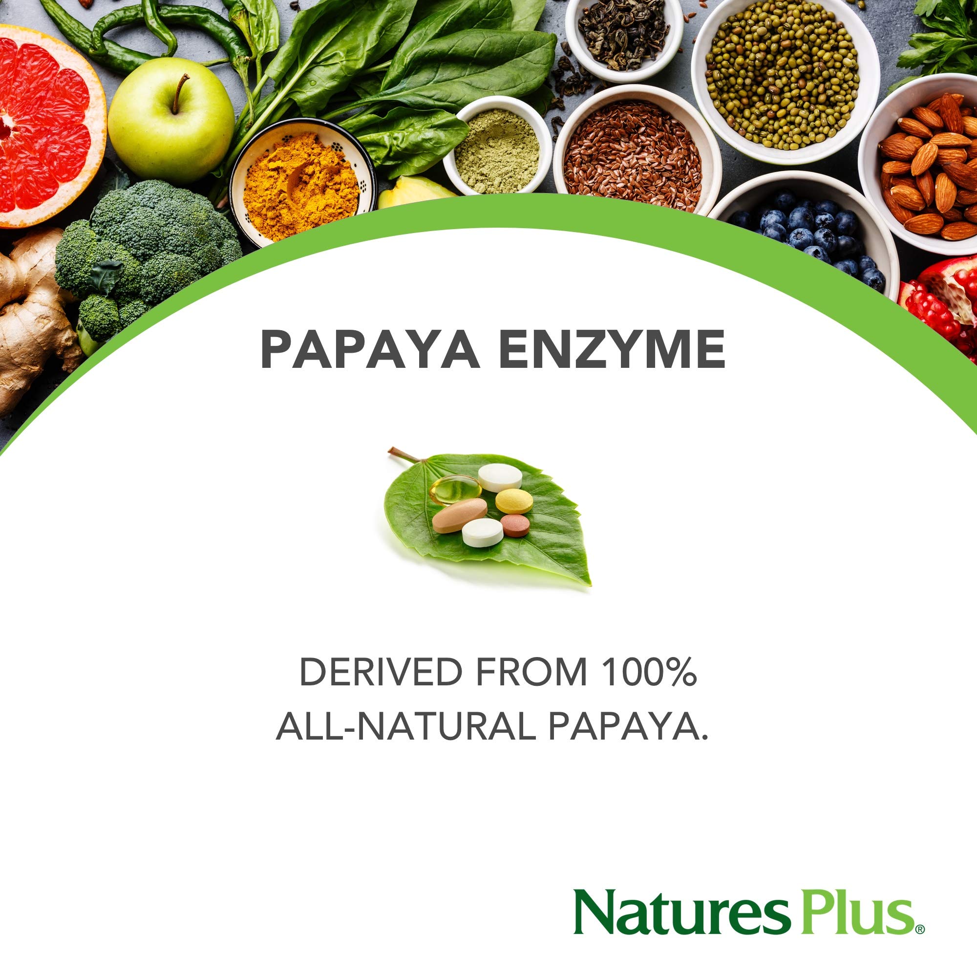 NaturesPlus Papaye Enzyme – tablettes prêt à consommer, idéal en déplacement.