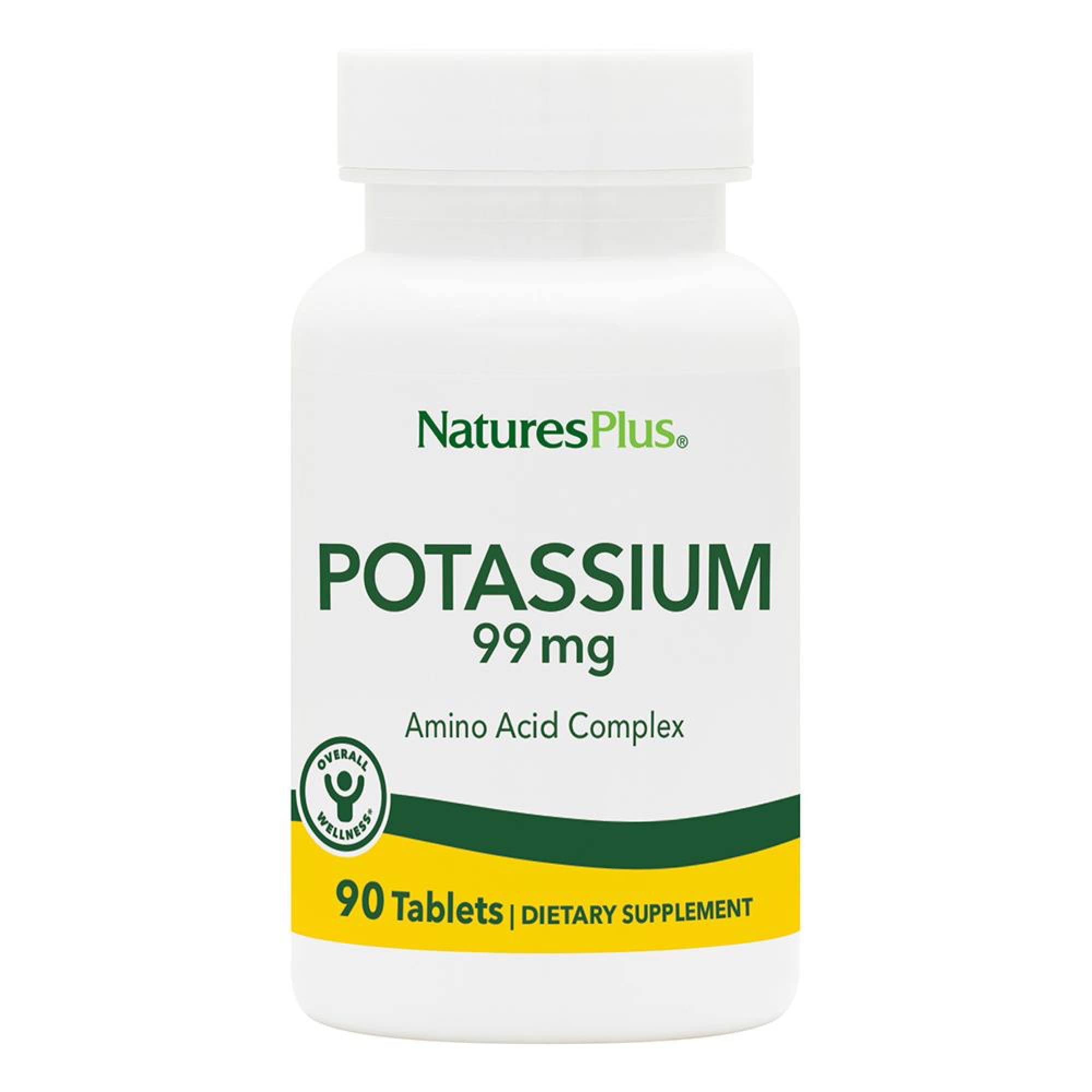 Nature’s Plus Potassium 99 mg, tablettes dans la bouteille, soutien potentiel à l’équilibre électrolytique.