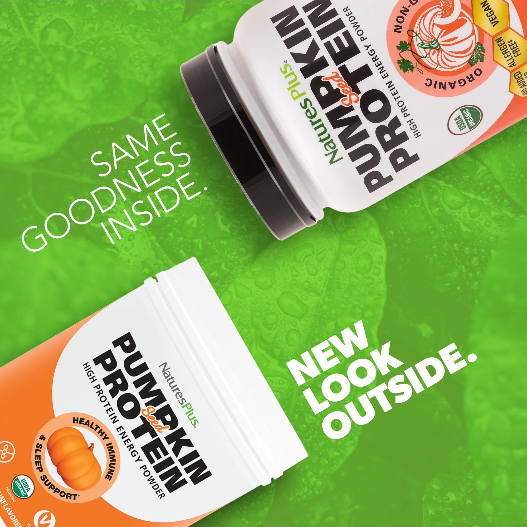 Poudre protéinée citrouille NaturesPlus avec cuillère-dose incluse pour préparation rapide