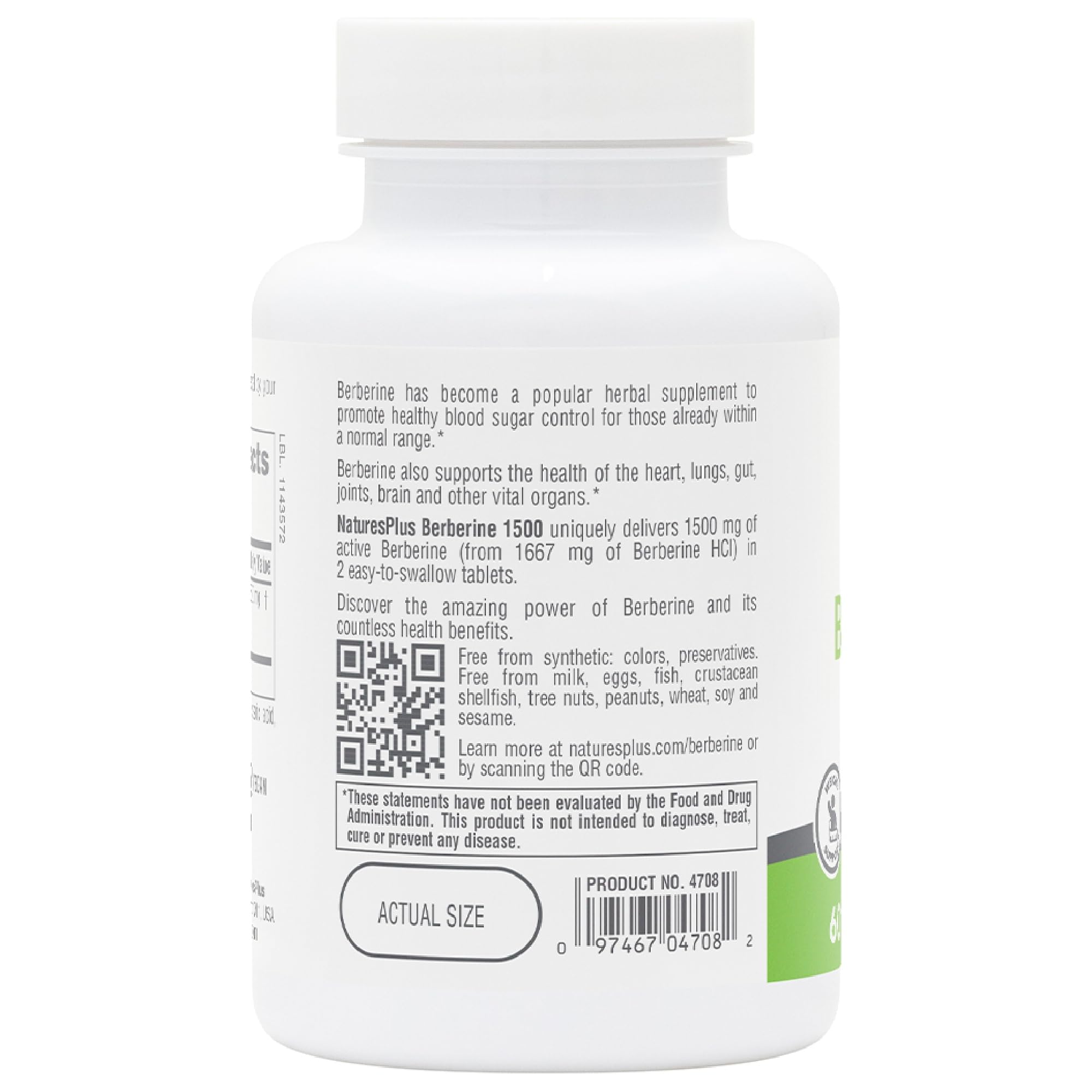 Comprimés NaturesPlus PRO Berberine faciles à avaler au quotidien.
