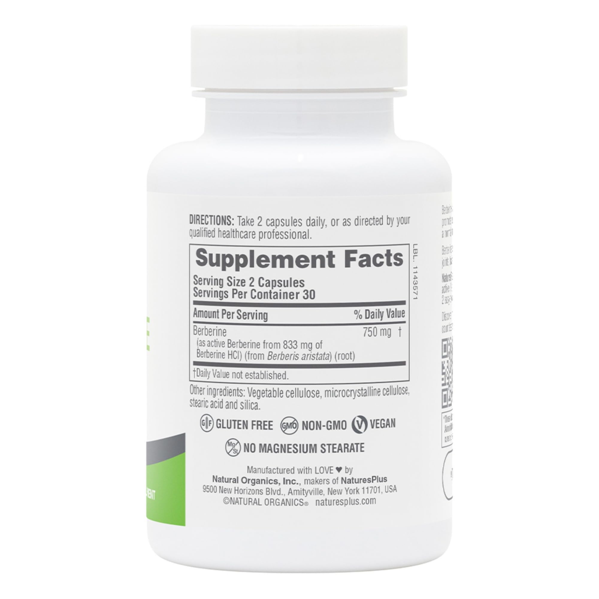 NaturesPlus PRO Berberine 750 mg – Capsules faciles à intégrer dans une routine végan.