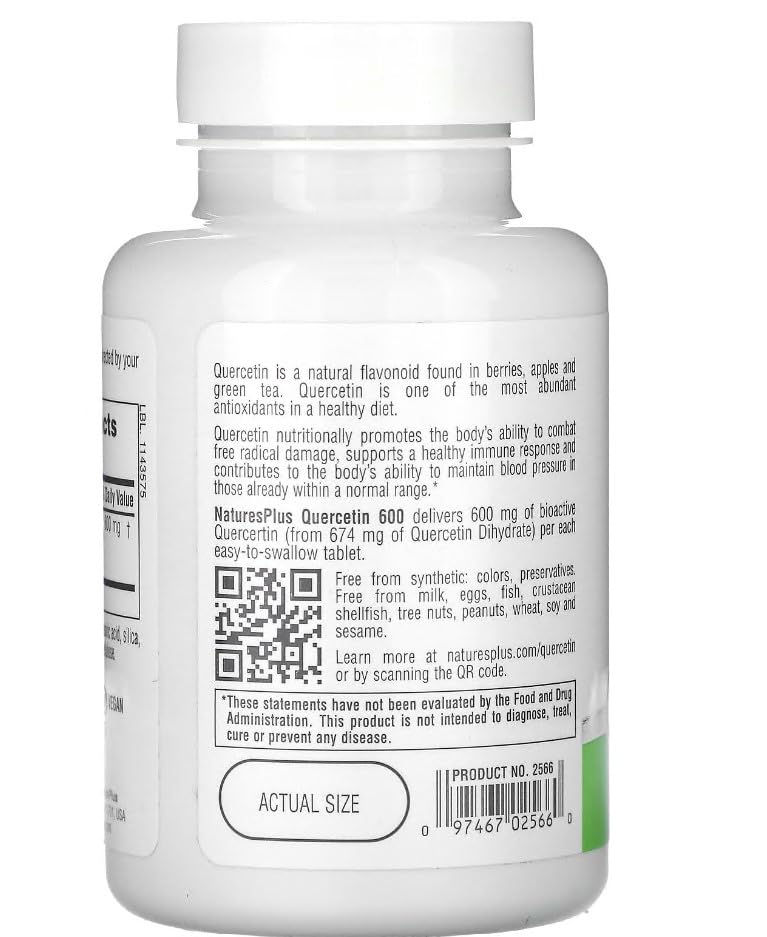 Comprimé NaturesPlus PRO Quercétine 600 mg, texture lisse et facile à avaler.