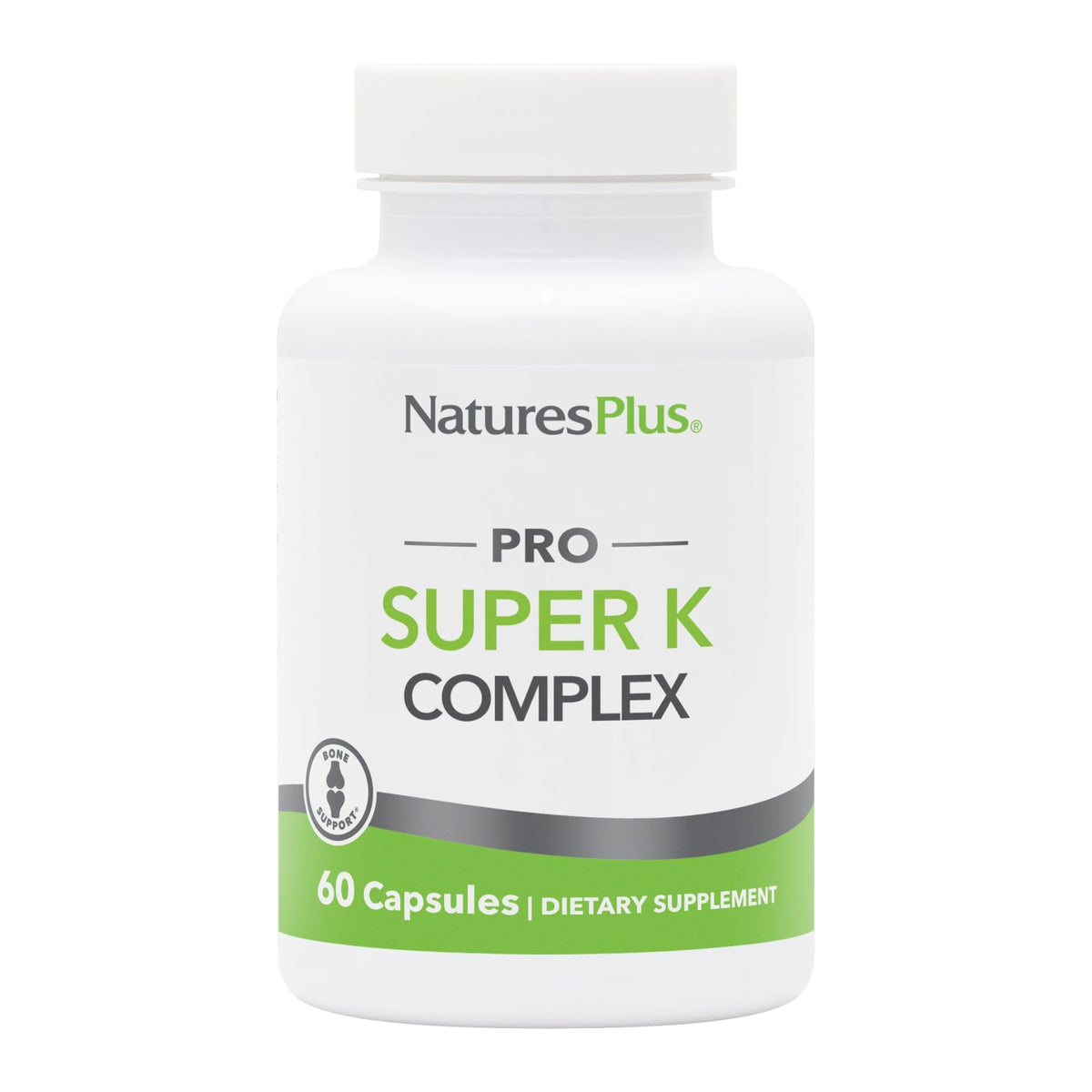 NaturesPlus PRO Super K Complex – Bouteille avant, pratique à emporter et à utiliser au quotidien.