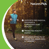 NaturesPlus Resveratrol - ingrédients issus de raisin, extraits et curcuma.