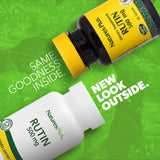 Étiquette NaturesPlus Rutin 500 mg indiquant les flavonoïdes et l'antioxydant.