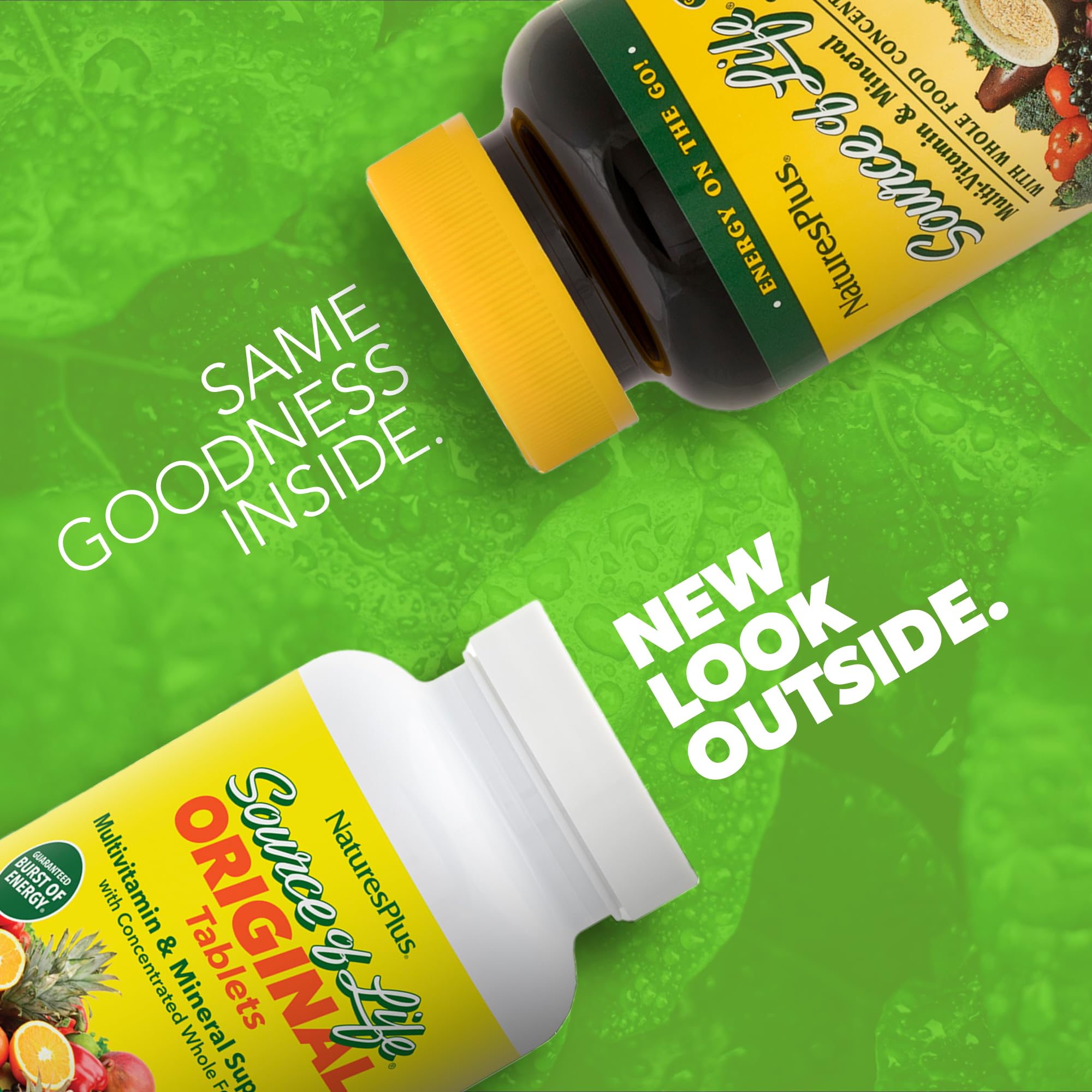 NaturesPlus Source of Life – bouteille ouverte, dosage pratique.