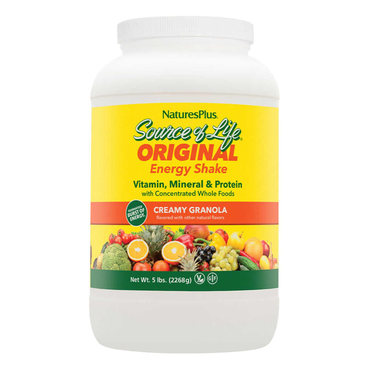 NaturesPlus Source de Vie Énergie Shake, bouteille vue avant, prêt pour démarrer la journée.