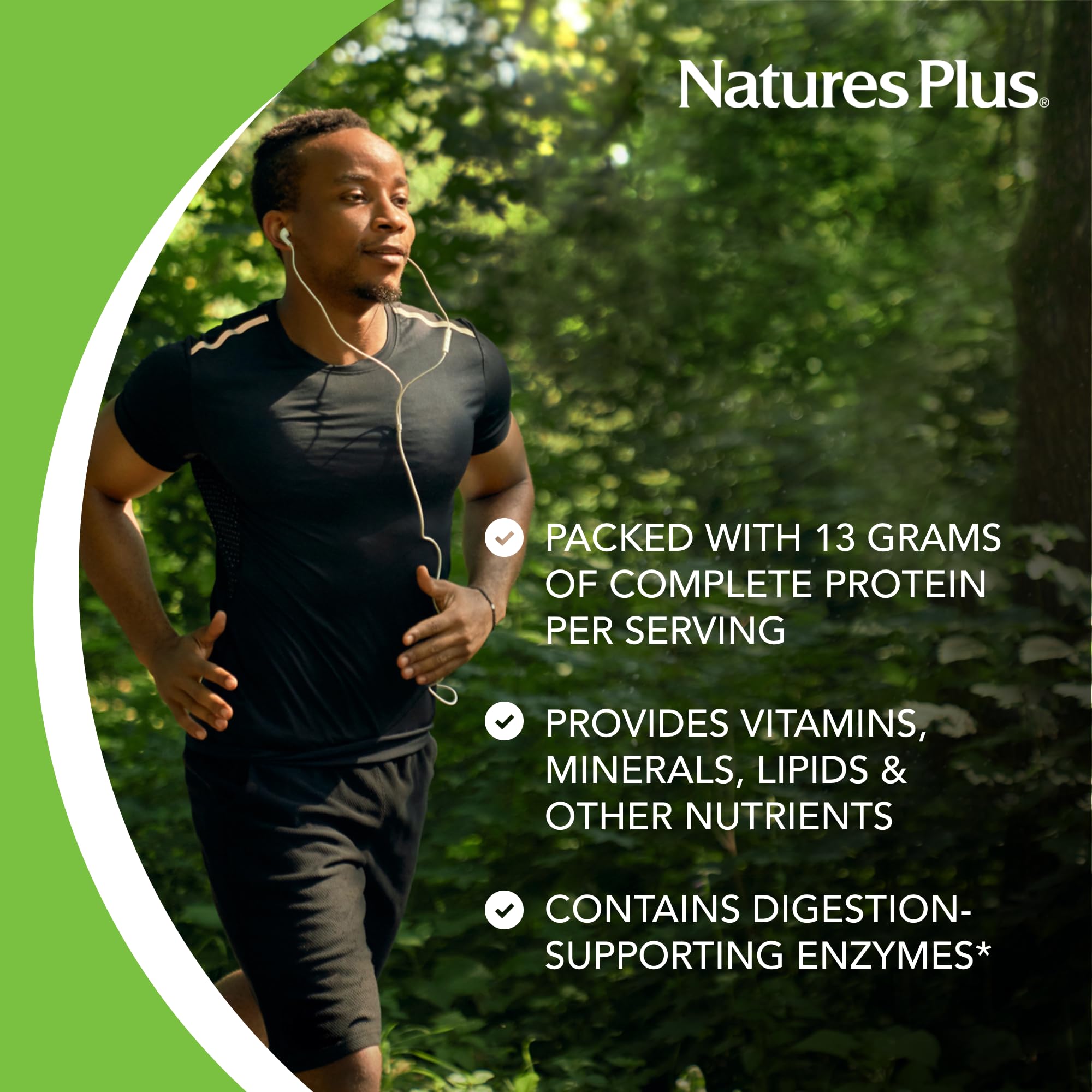 NaturesPlus Source de Vie Énergie Shake, verre servi et boisson onctueuse prête à déguster.