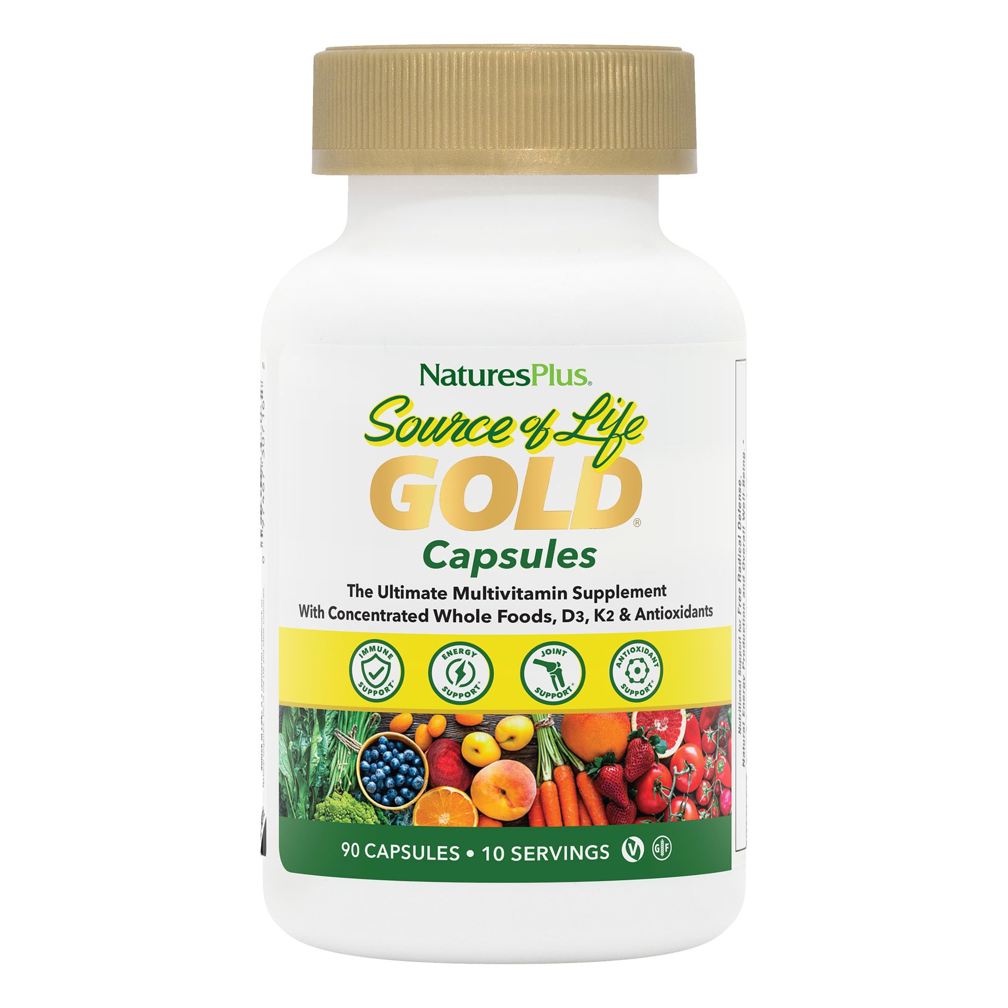 NaturesPlus Source de Vie Gold – bouteille de gélules faciles à avaler.