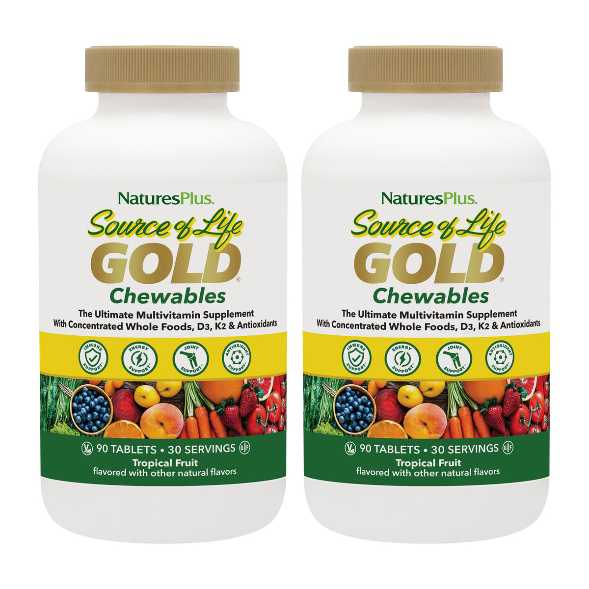 NaturesPlus Source de Vie Gold en bouteille, soutien global et énergie quotidienne.