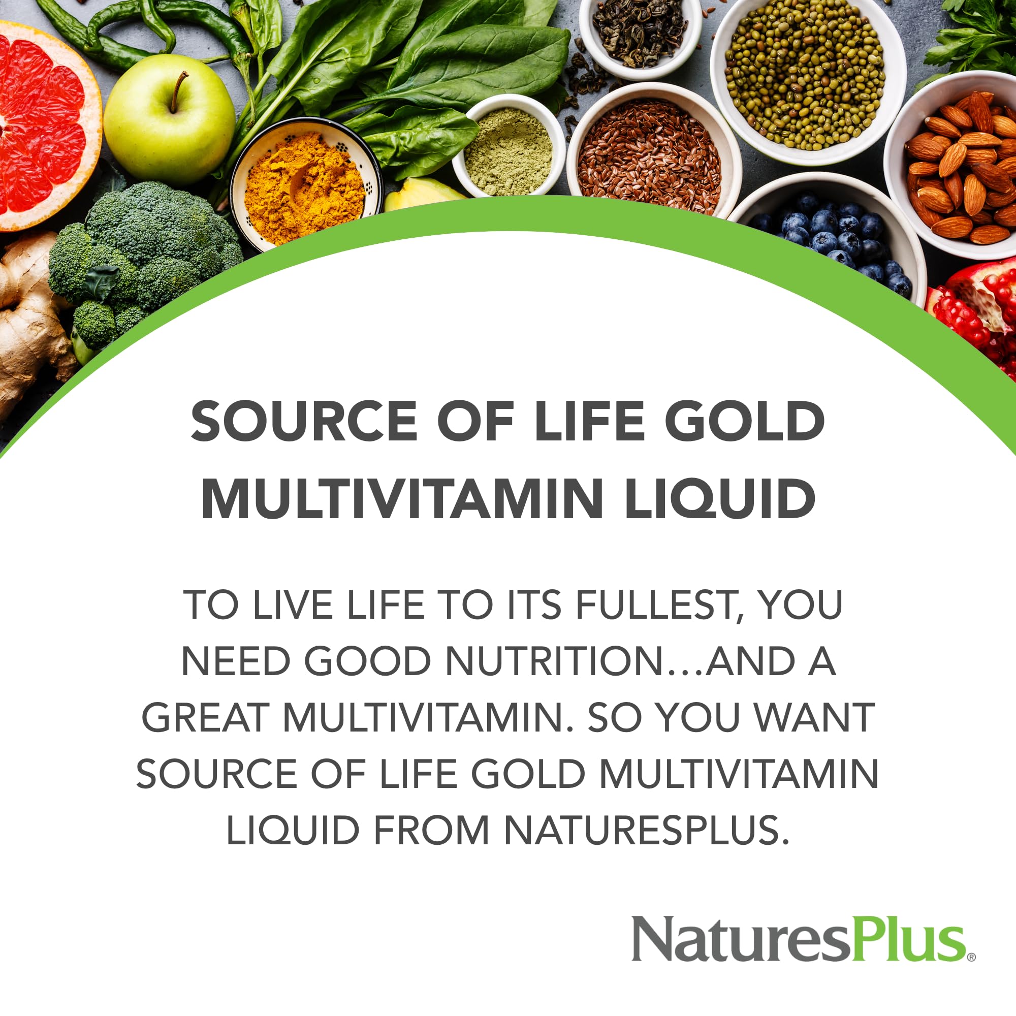 NaturesPlus Source de Vie Gold – etiquette claire indiquant les nutriments.