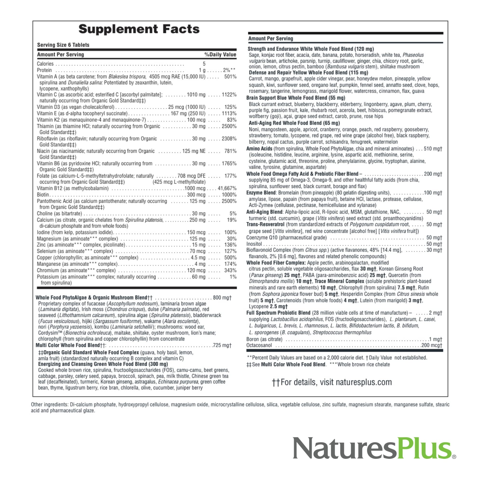 NaturesPlus Source of Life Gold — étiquette — informations claires sur les ingrédients.