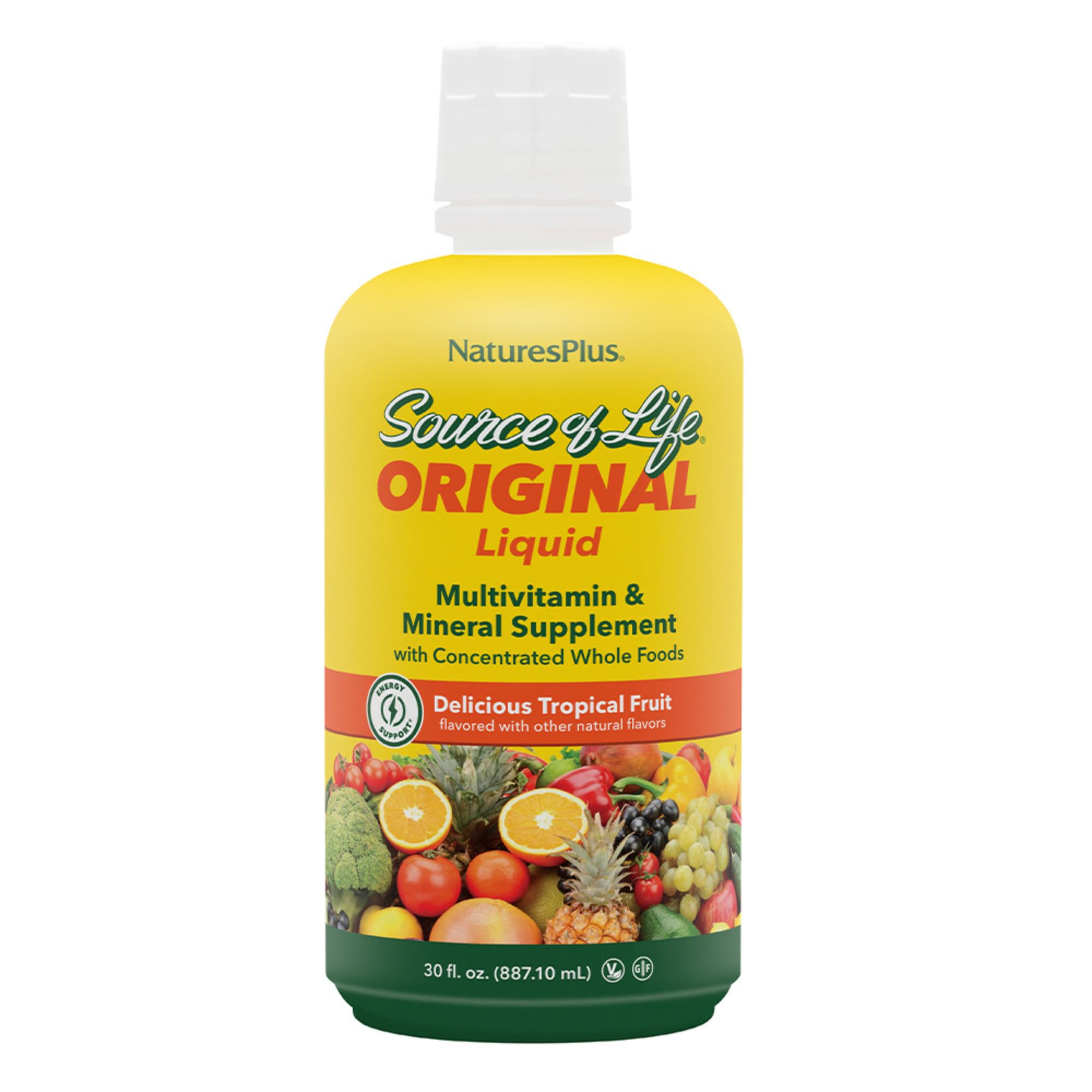 NaturesPlus Source of Life Liquide, bouteille tropical fruit, soutien nutritionnel quotidien