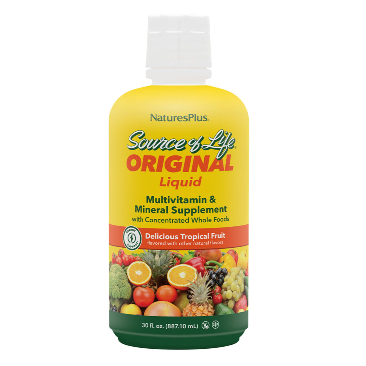 NaturesPlus Source of Life Liquide, bouteille tropical fruit, soutien nutritionnel quotidien