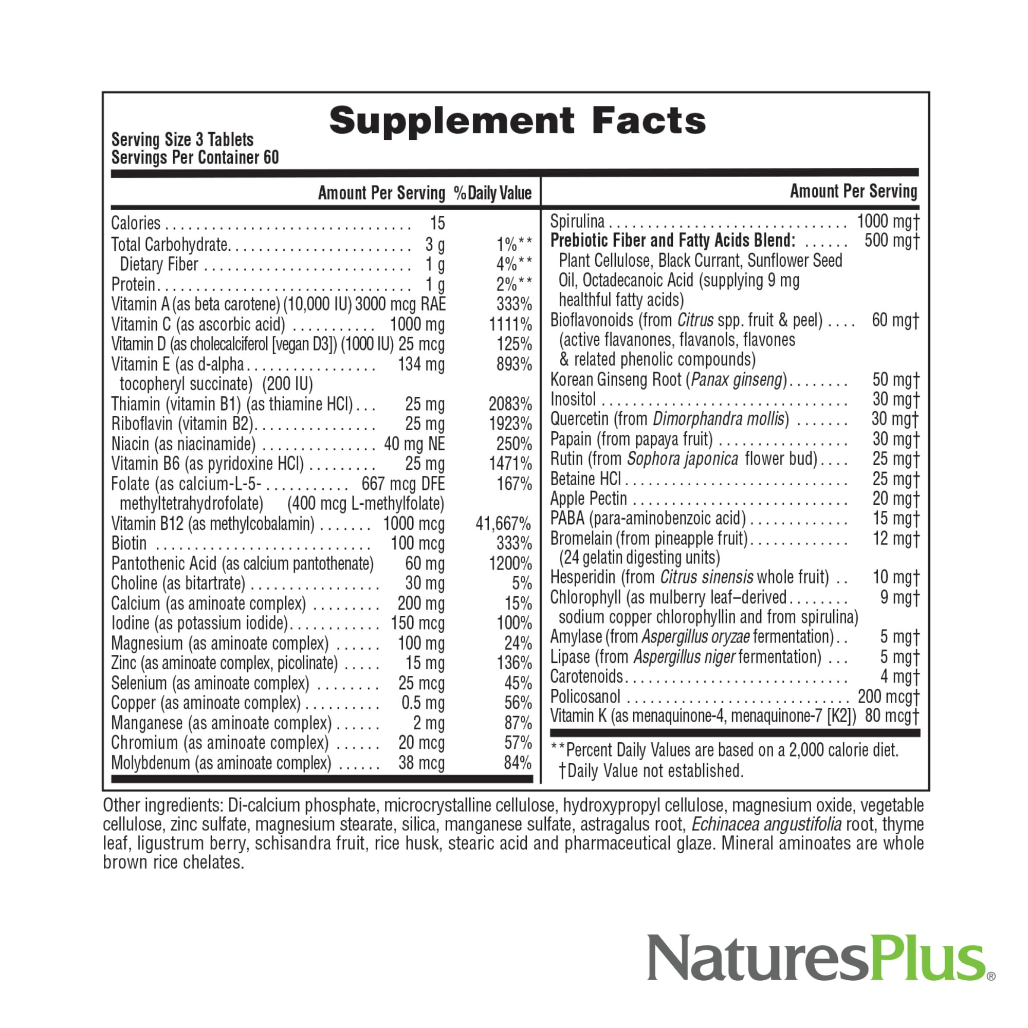 NaturesPlus Source de Vie Sans Fer – contrôle qualité cgmp et sécurité