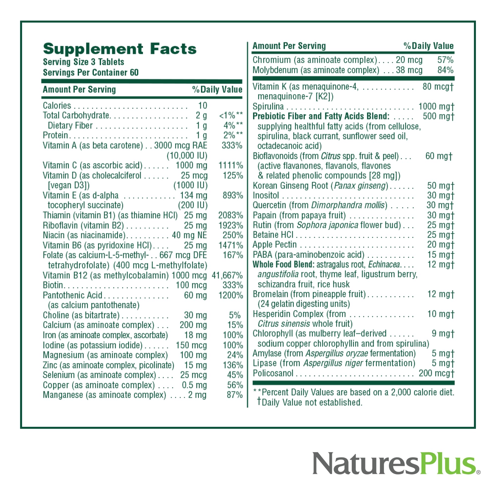 Source of Life de NaturesPlus: tablette près d’un verre illustrant usage quotidien sain.