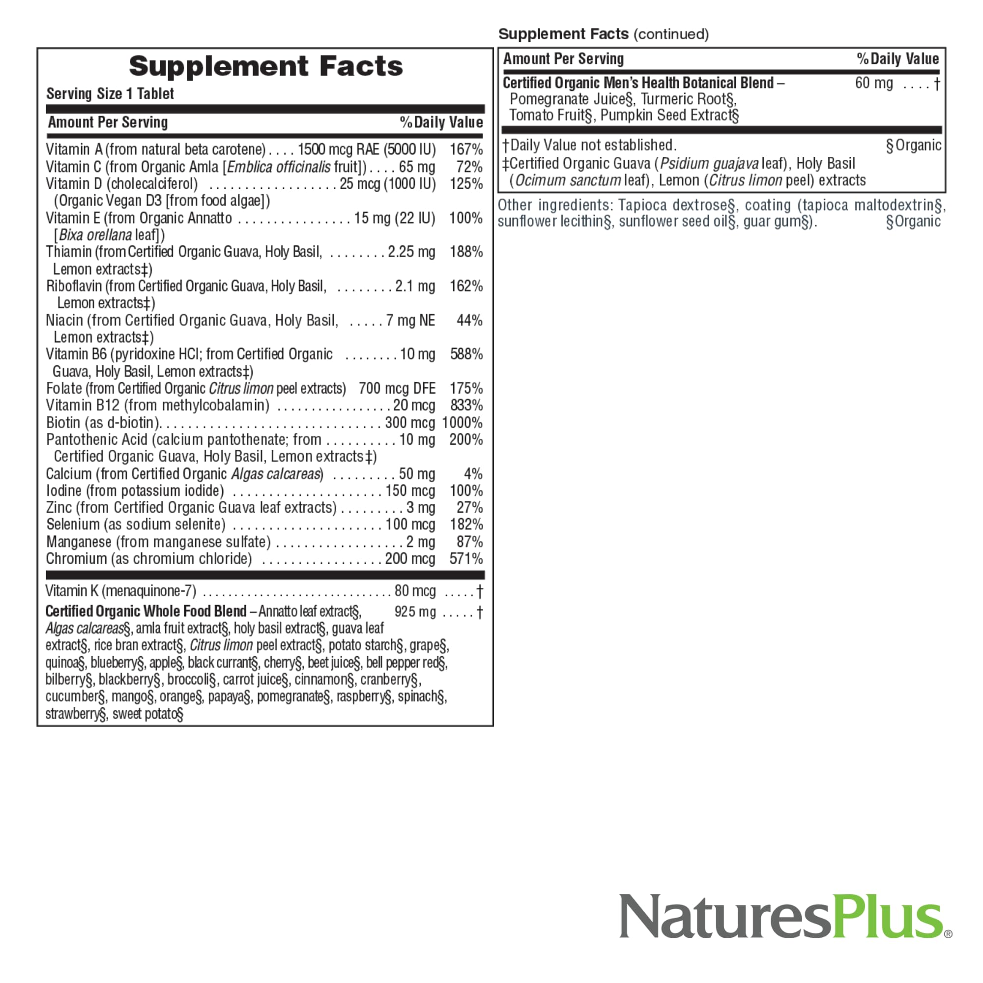 NaturesPlus Source of Life Garden – usage quotidien avec comprimé unique par jour.