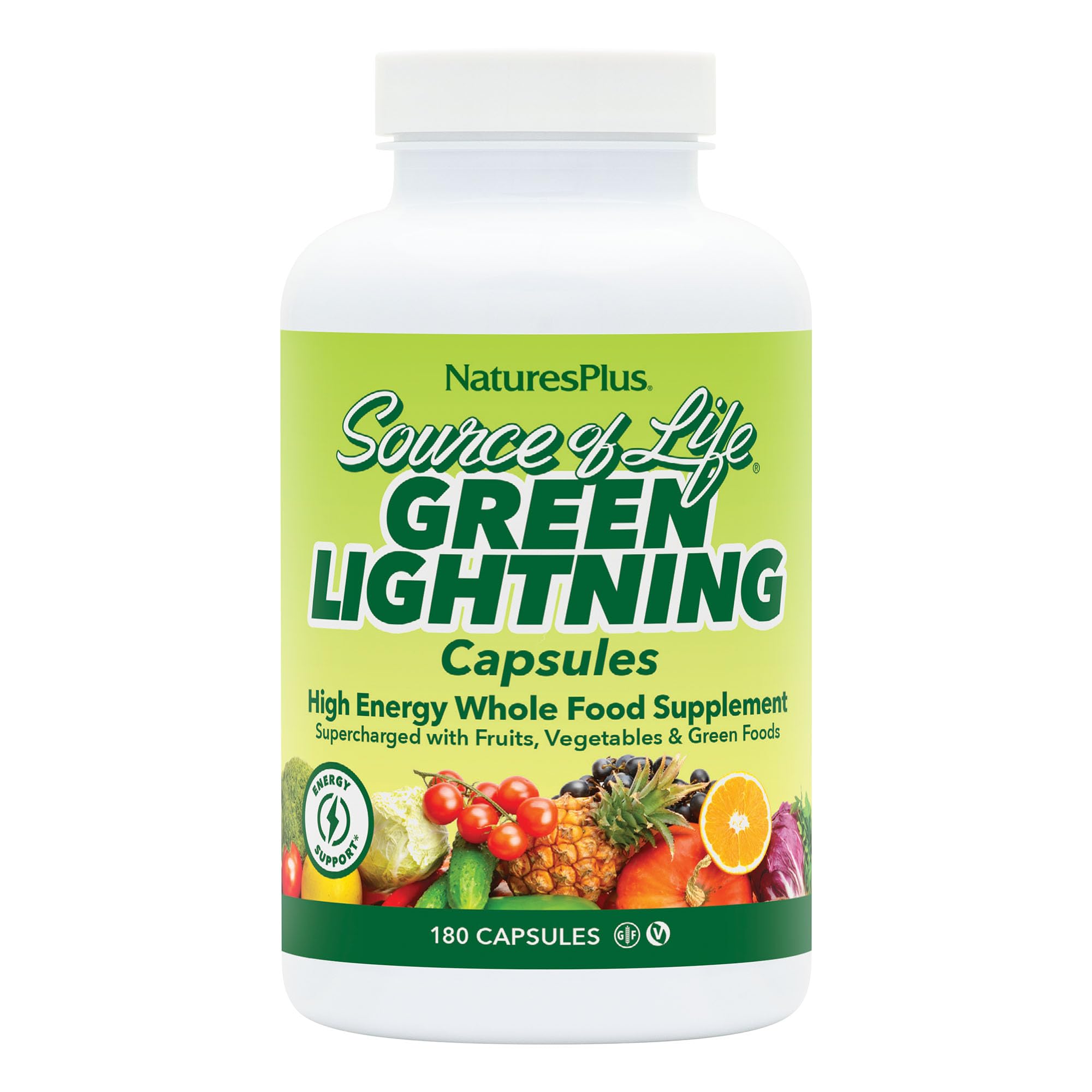NaturesPlus Source of Life Green Lightning – bouteille et capuchon pour dosage facile
