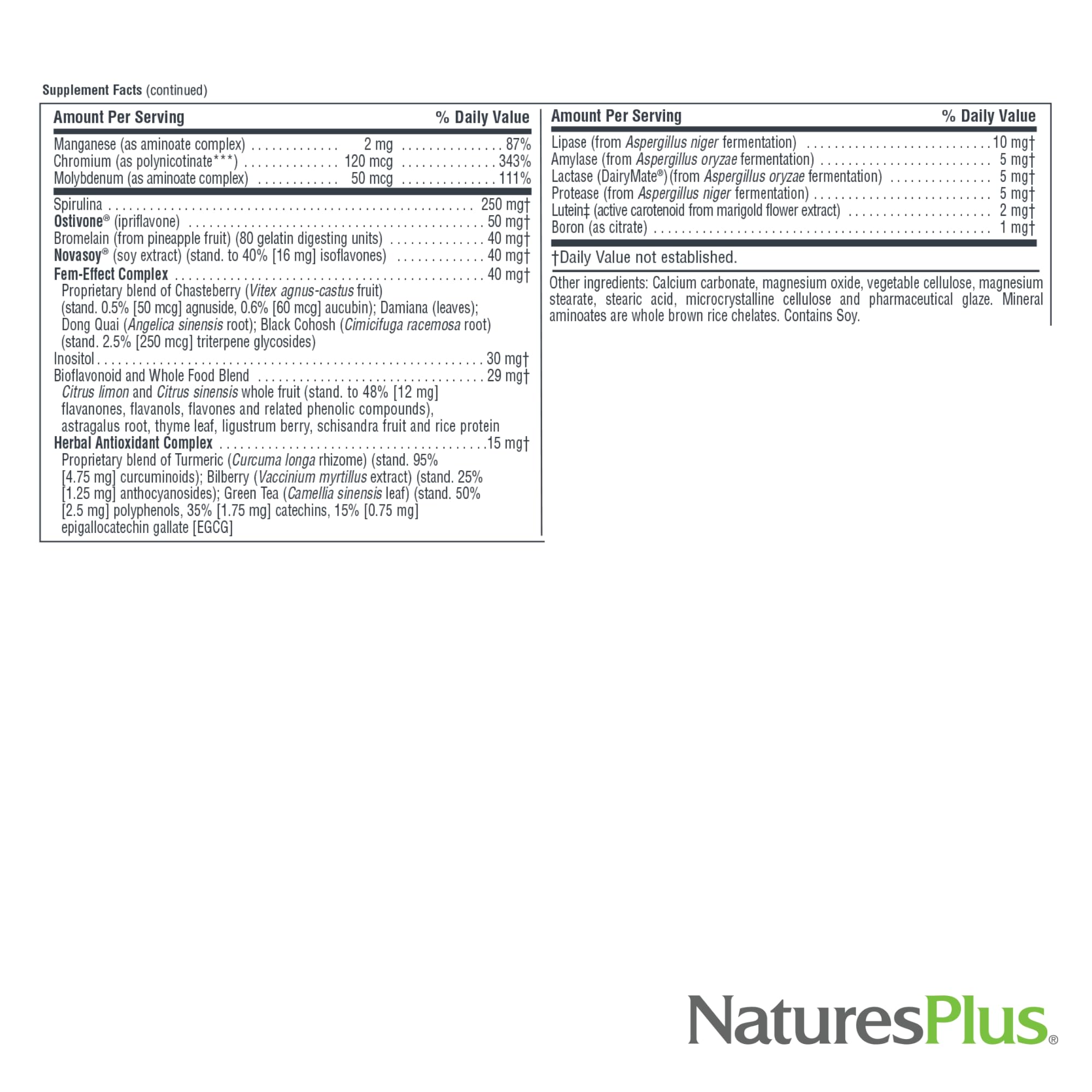 NaturesPlus Source of Life Women — emballage recyclable et conformité qualité cGMP