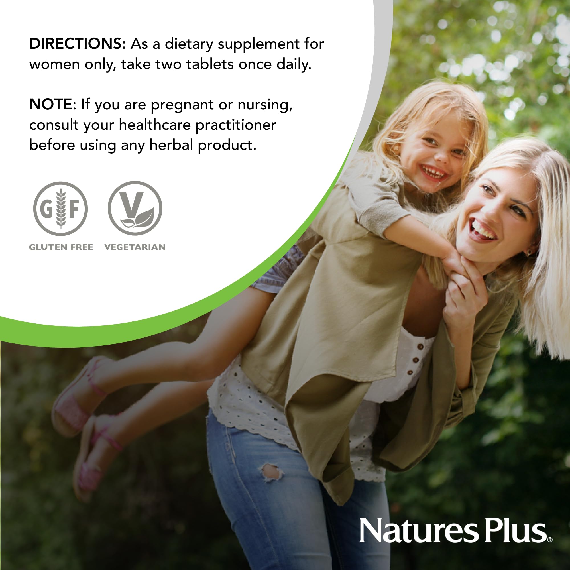 NaturesPlus Source of Life Women — usage quotidien illustré pour l'équilibre nutritionnel féminin