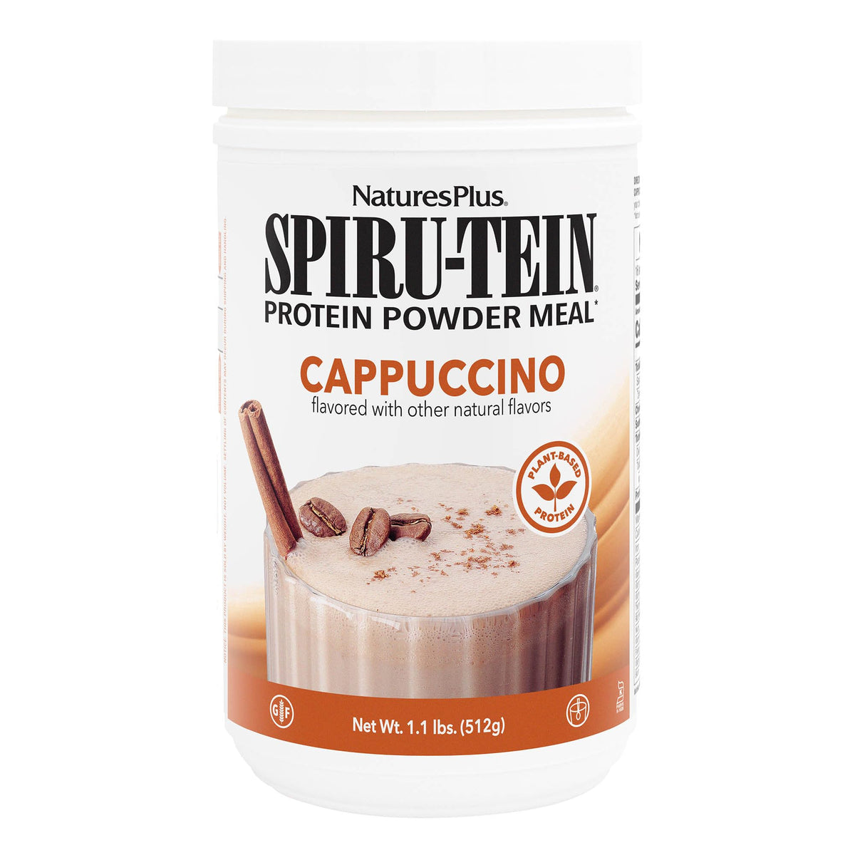 NaturesPlus SPIRU-TEIN Cappuccino en bouteille, protéine végétale idéale pour un repas rapide.