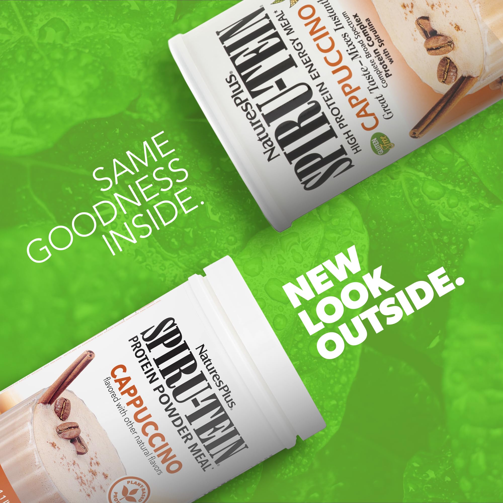 NaturesPlus SPIRU-TEIN Cappuccino, mélange smoothie crémeux pour énergie durable.