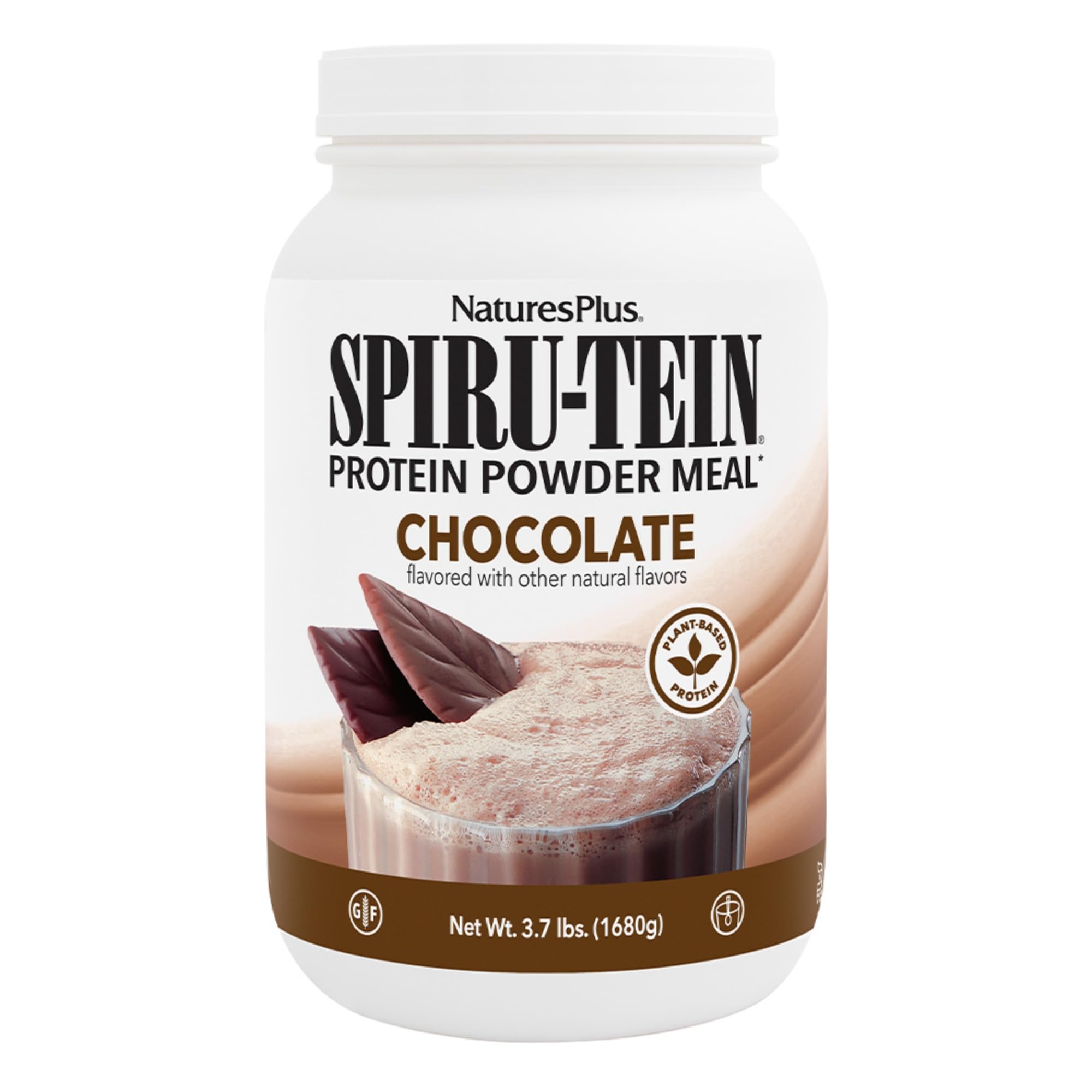 NaturesPlus SPIRU-TEIN chocolat dans une bouteille, pratique pour des repas protéinés nomades.