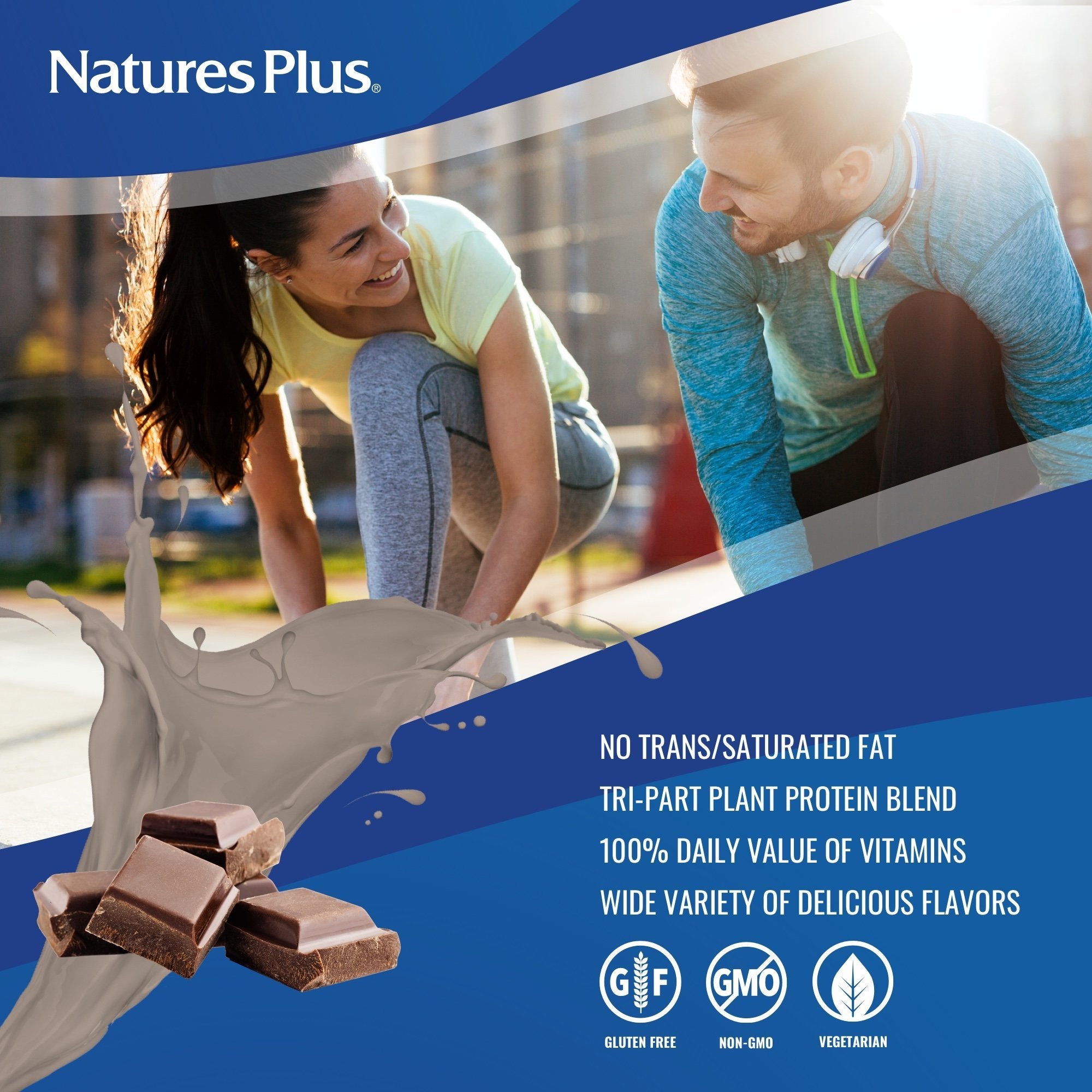 NaturesPlus Spiru-Tein Chocolat, goût chocolat riche et texture agréable.