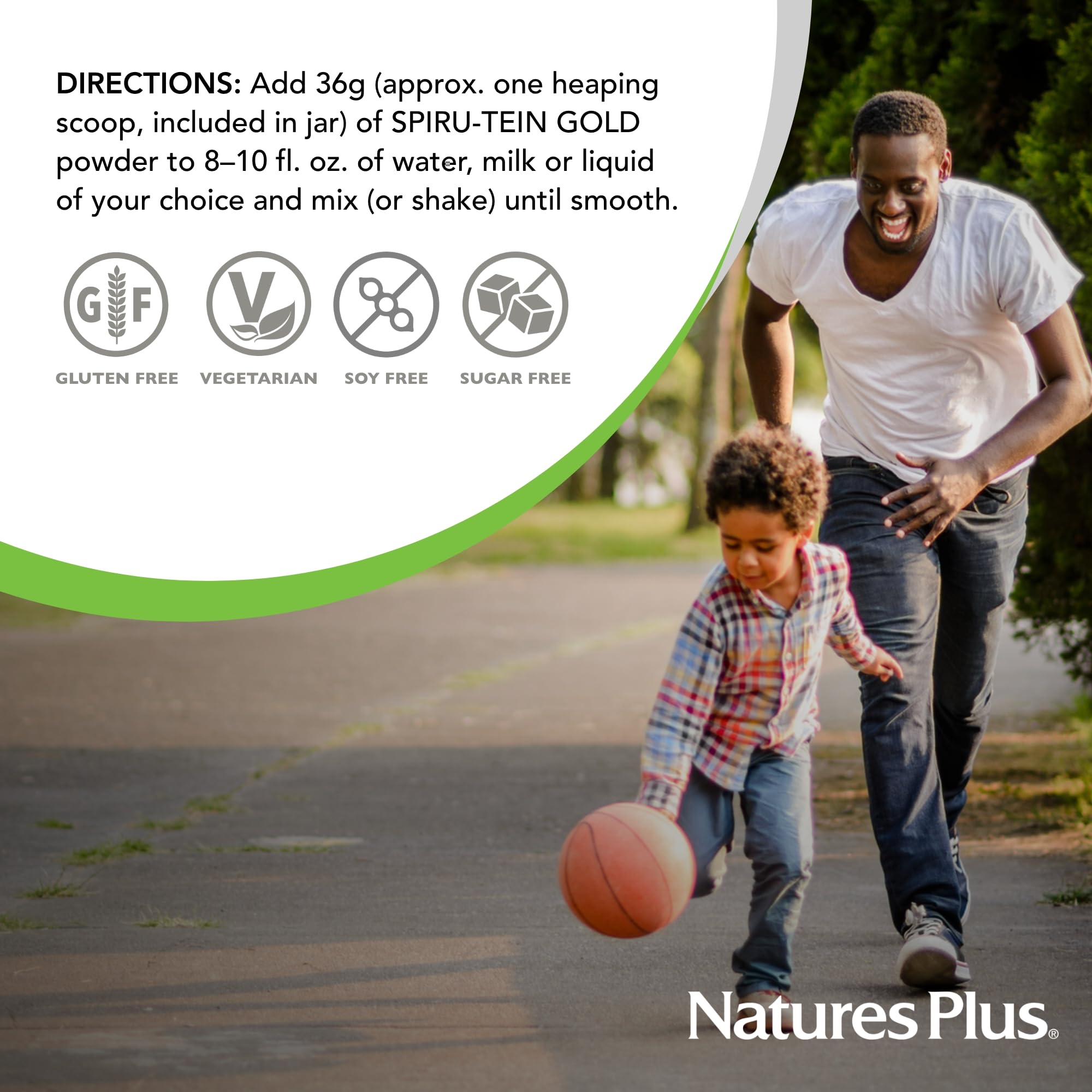NaturesPlus SPIRU-TEIN GOLD vanille, flacon: 13 portions pour énergie pratique.