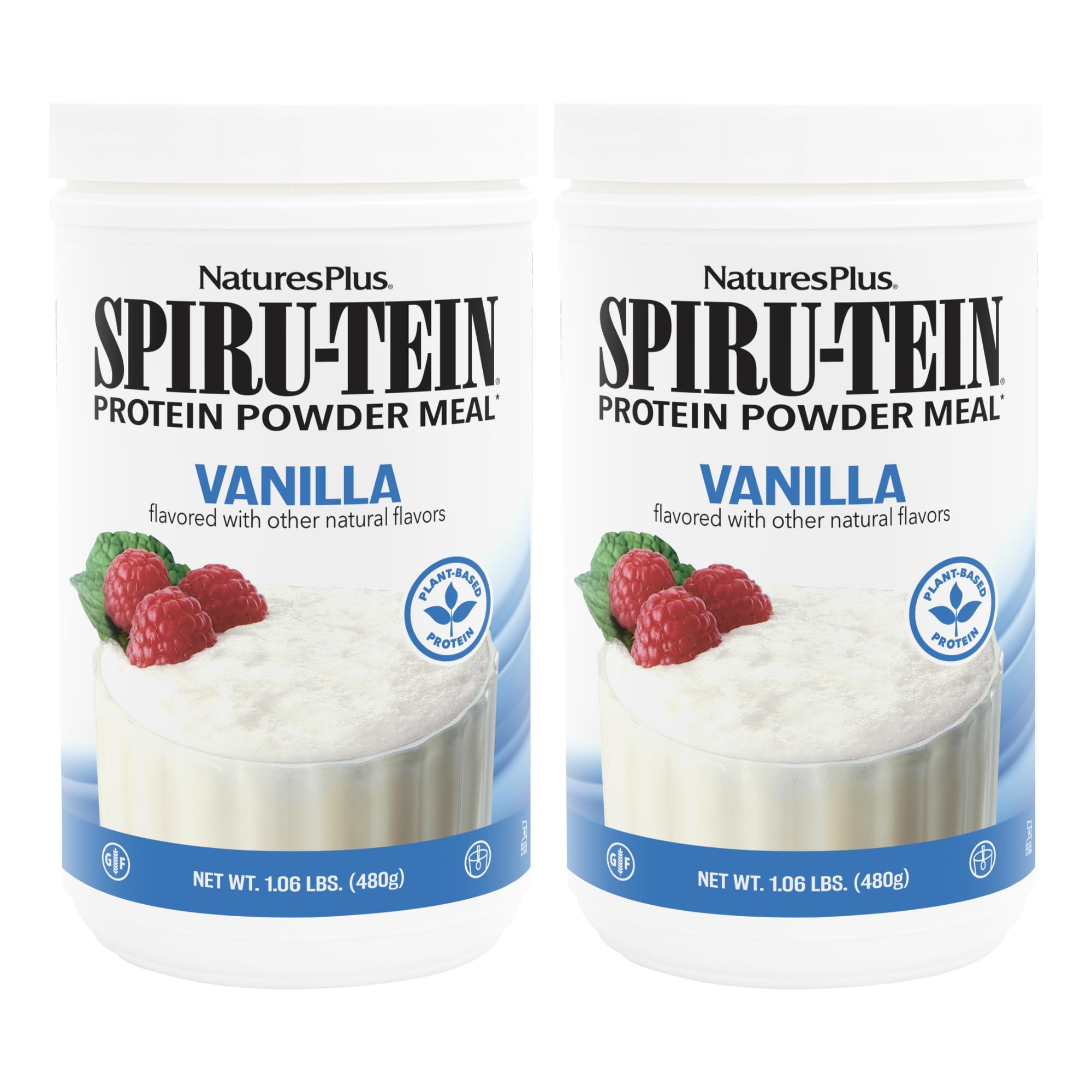 NaturesPlus SPIRU-TEIN Vanille: bouteille pratique pour un repas rapide et équilibré.