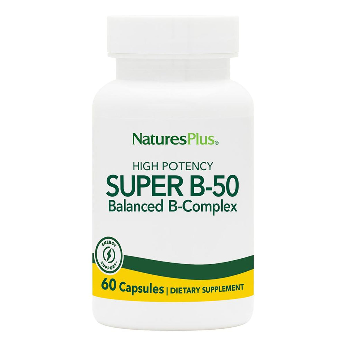 NaturesPlus Super B-50: ensemble de vitamines B pour l’énergie quotidienne.