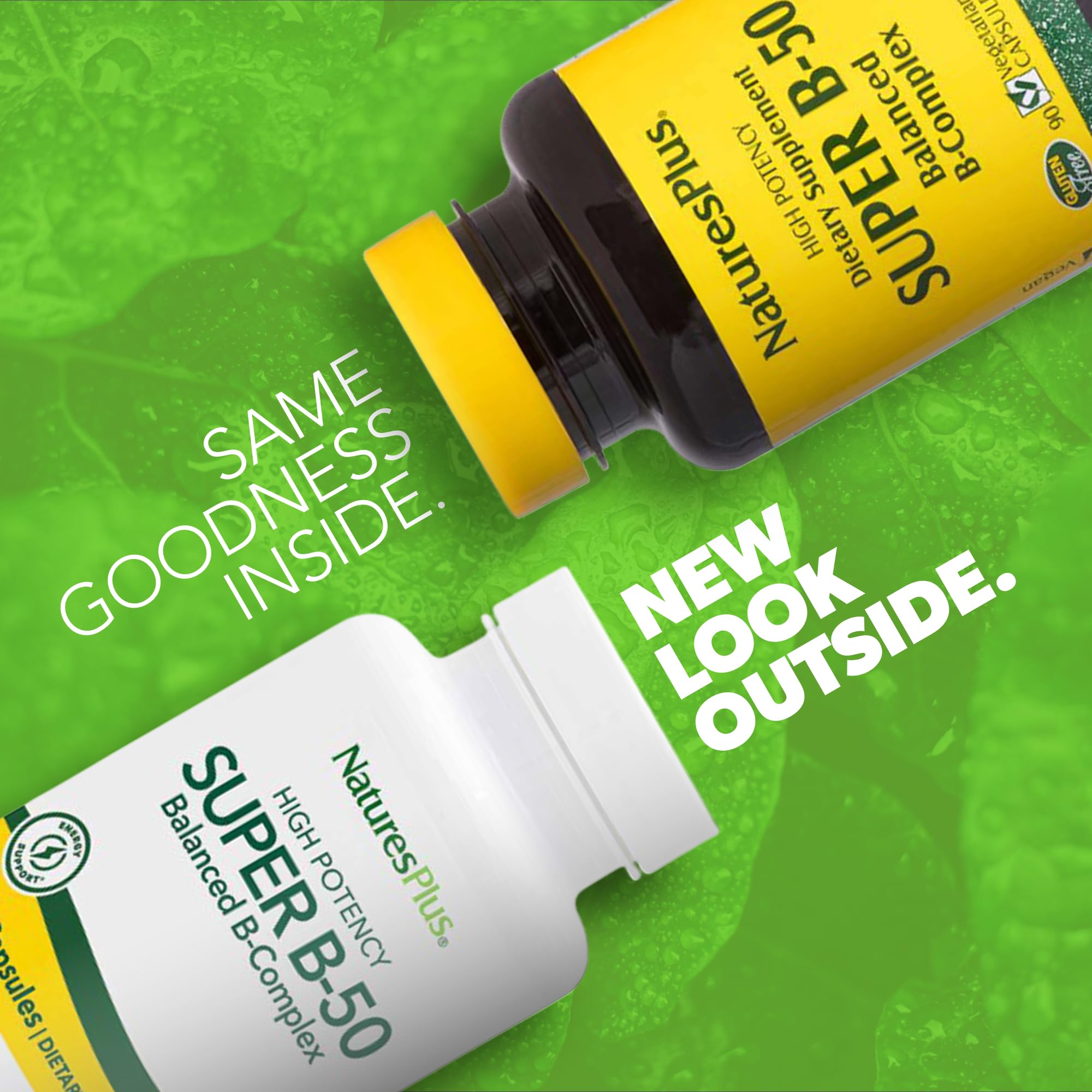 NaturesPlus Super B-50, étiquette visible, formulation complète pour le bien-être quotidien.