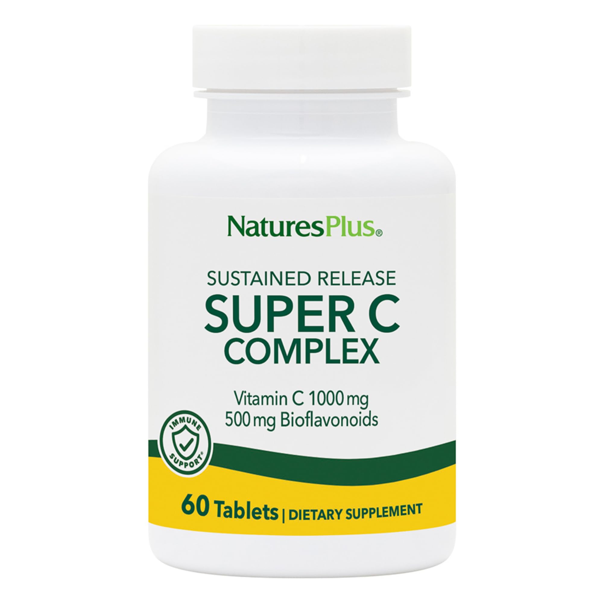 Bouteille NaturesPlus Super C Complex, symbole de bien-être quotidien grâce à la vitamine C.