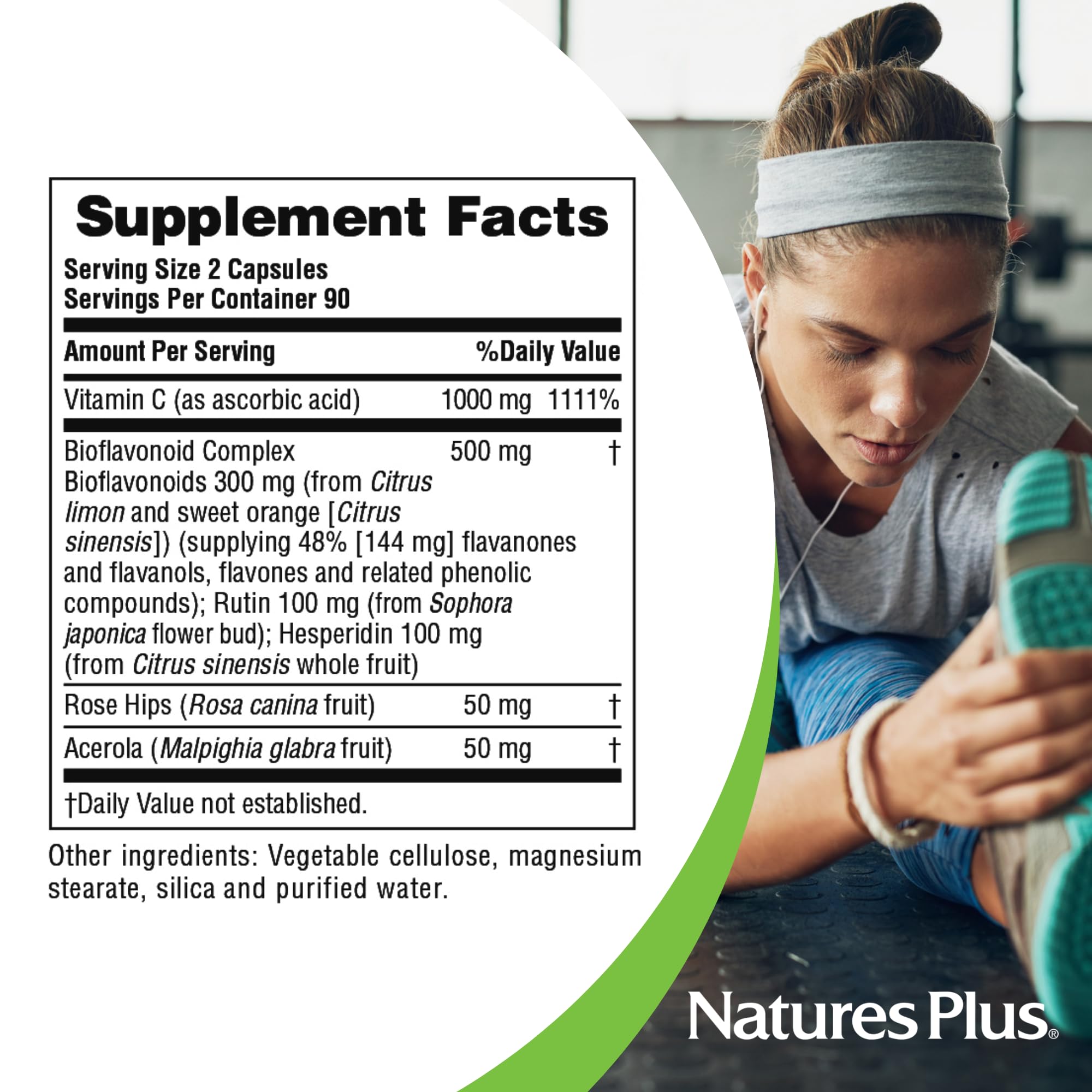 NaturesPlus Super C Complex – tableau nutritionnel et dosage clair par gélule.