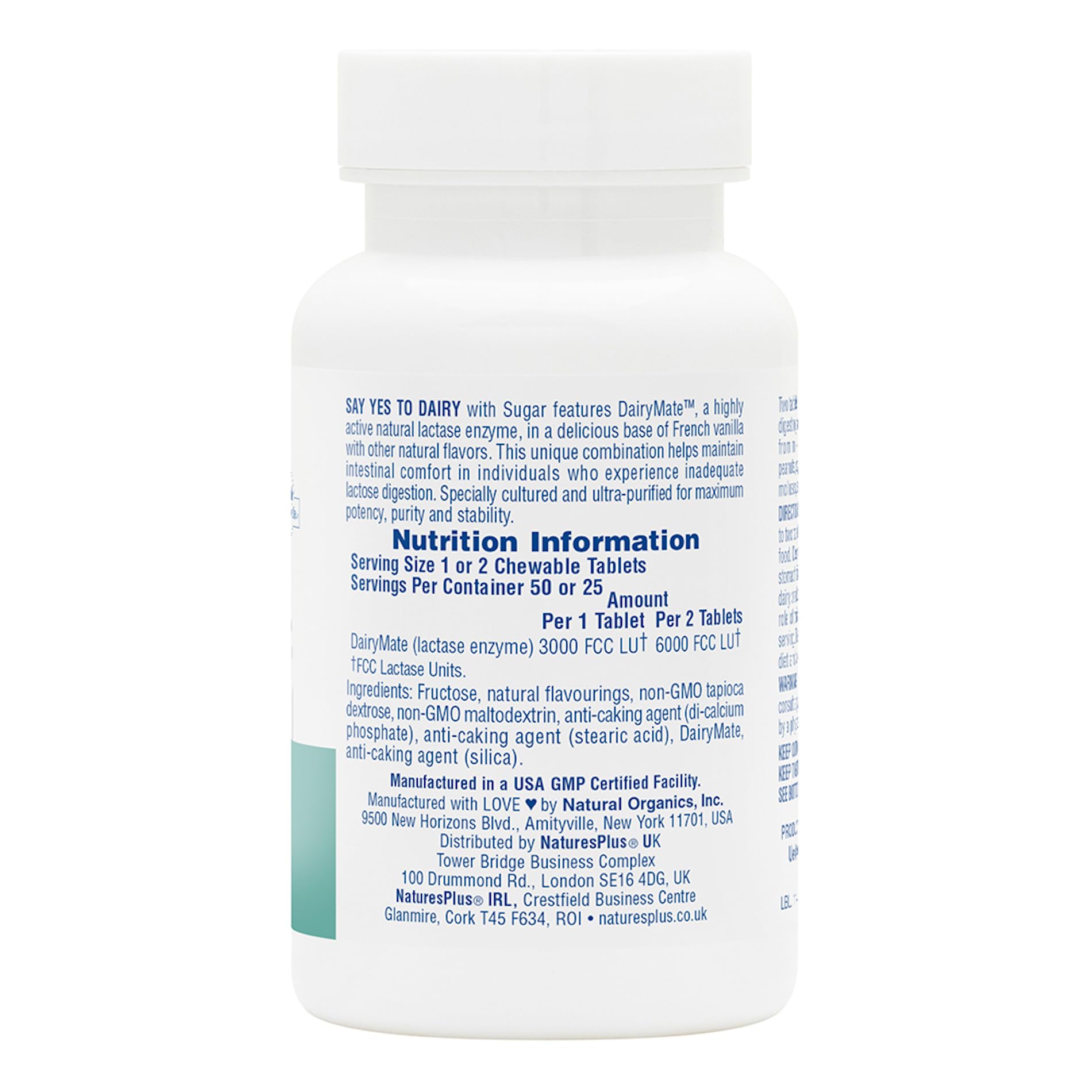 Tablettes lactase NaturesPlus, aide digestive rapide après repas
