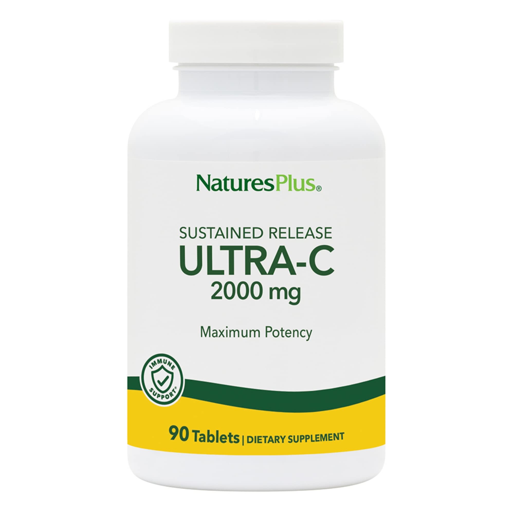 NaturesPlus Ultra-C 2000 mg – bouteille montrant les comprimés et un soutien immunitaire potentiel.