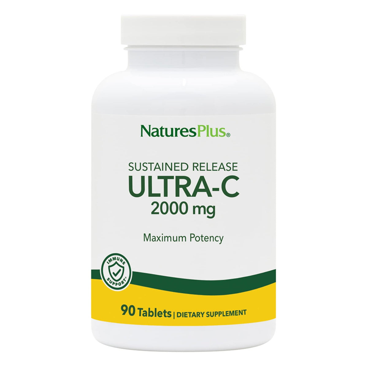 NaturesPlus Ultra-C 2000 mg – bouteille montrant les comprimés et un soutien immunitaire potentiel.