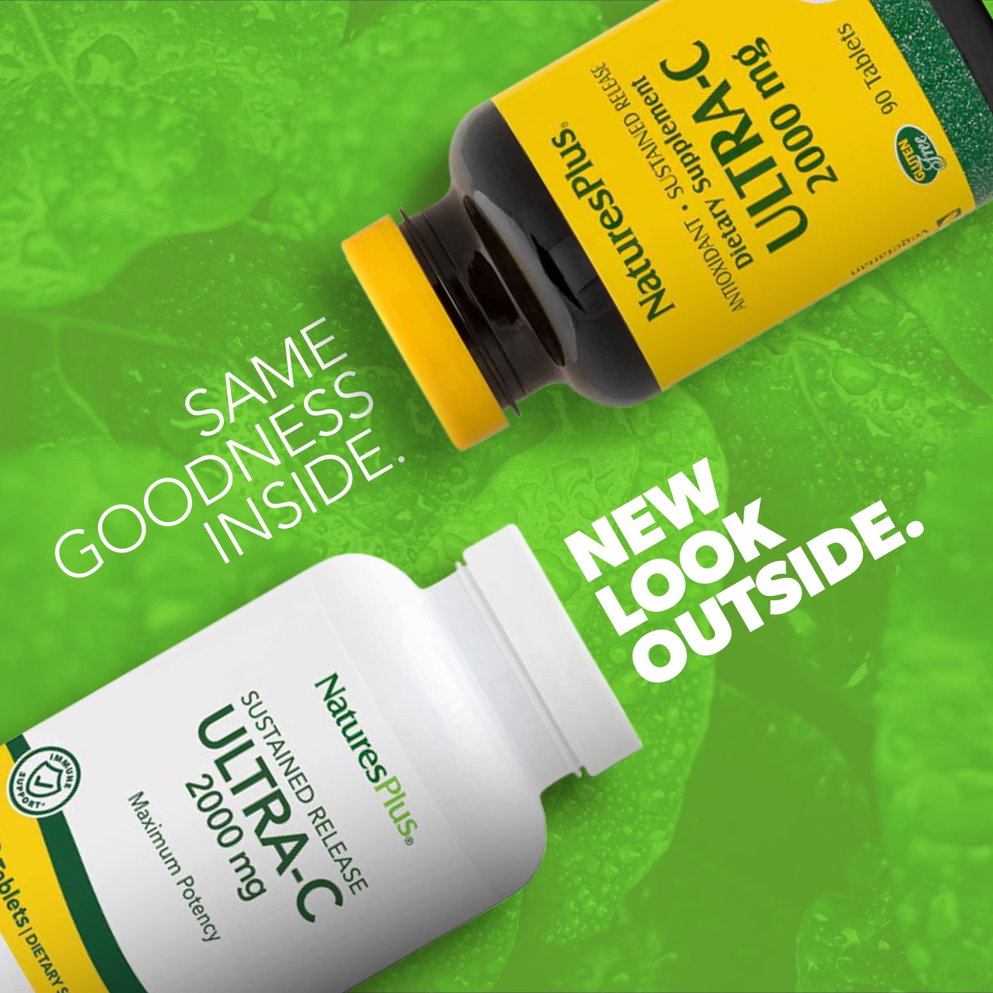 Tablettes NaturesPlus Ultra-C 2000 mg visibles pour une supplémentation quotidienne.