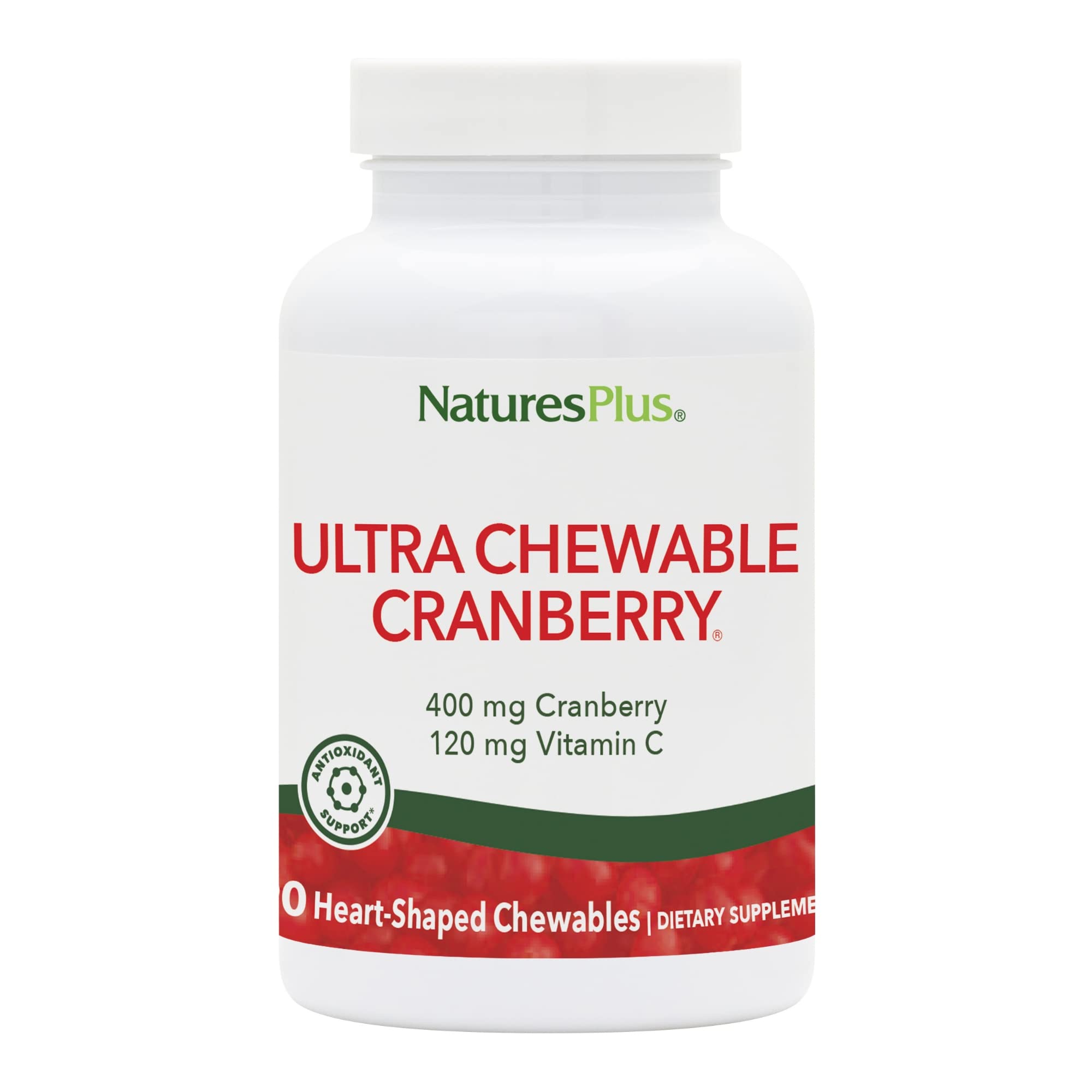 Emballage NaturesPlus Ultra Cranberry sur bouteille, pratique pour routine quotidienne.