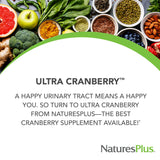 NaturesPlus Ultra Cranberry, étiquette lisible, informations sans gluten et végétarien.