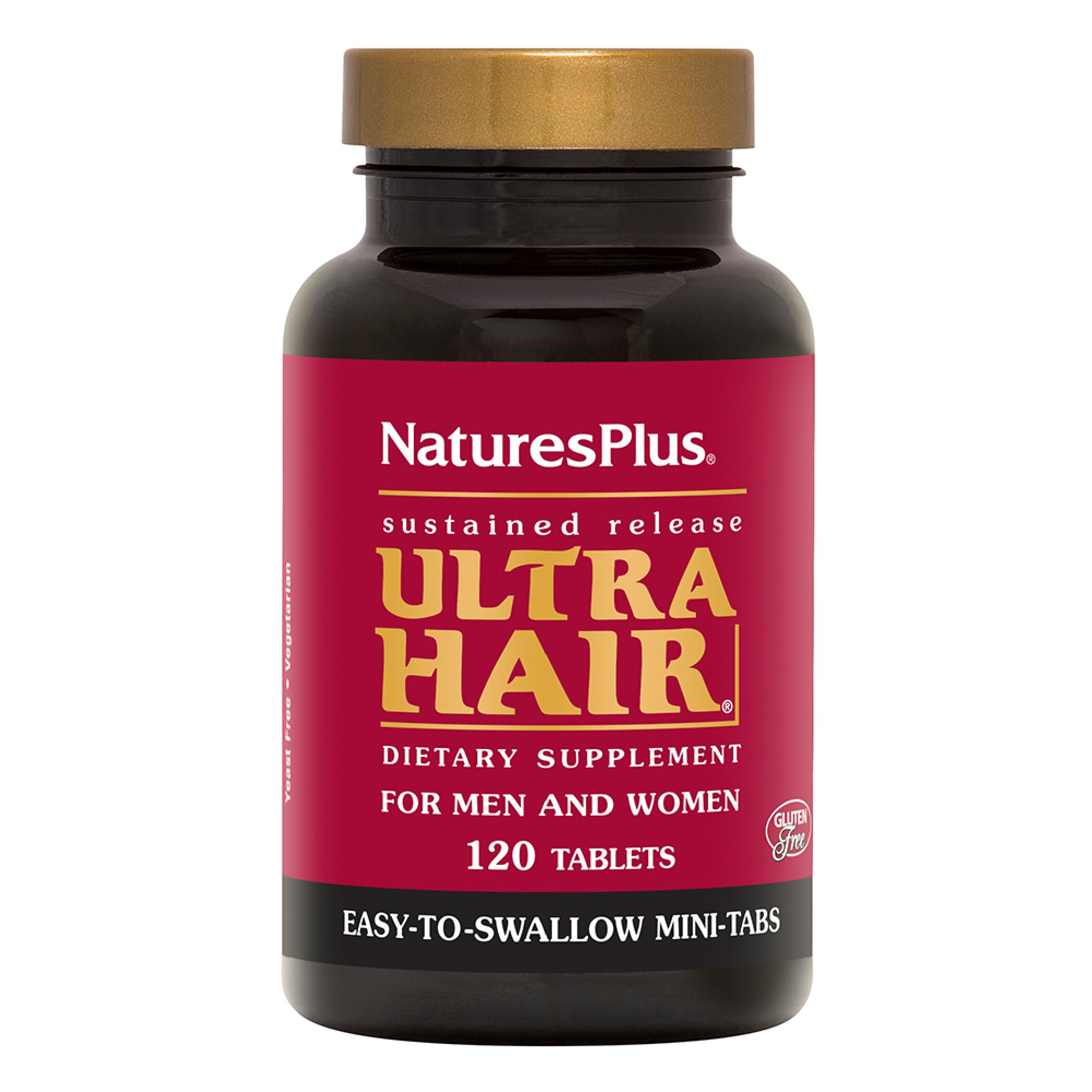 NaturesPlus Ultra Hair, bouteille mini-tablettes, soutien potentiel à la pousse des cheveux.