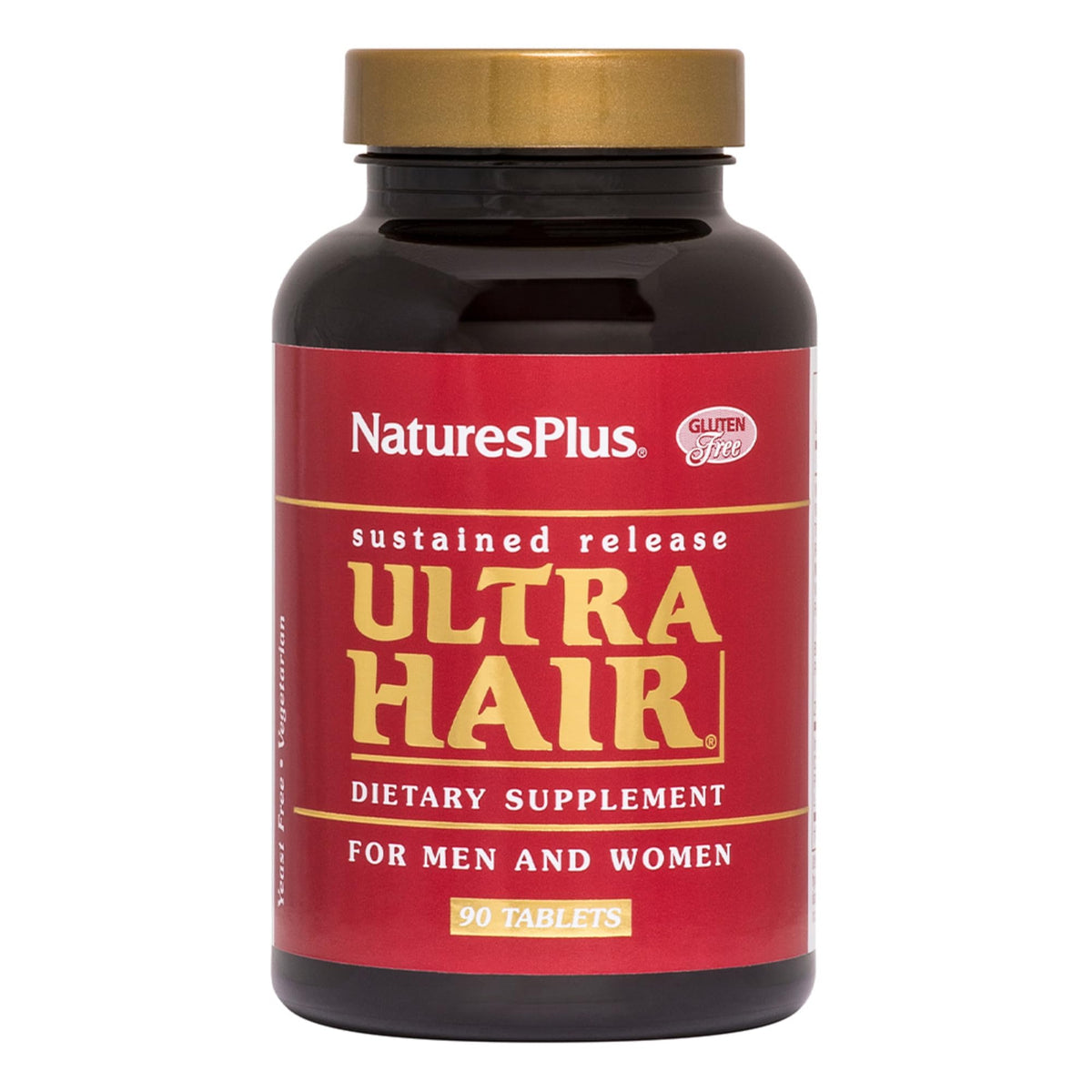 Bouteille NaturesPlus Ultra Hair montrant des comprimés pour cheveux sains et éclatants