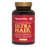 Bouteille NaturesPlus Ultra Hair montrant des comprimés pour cheveux sains et éclatants